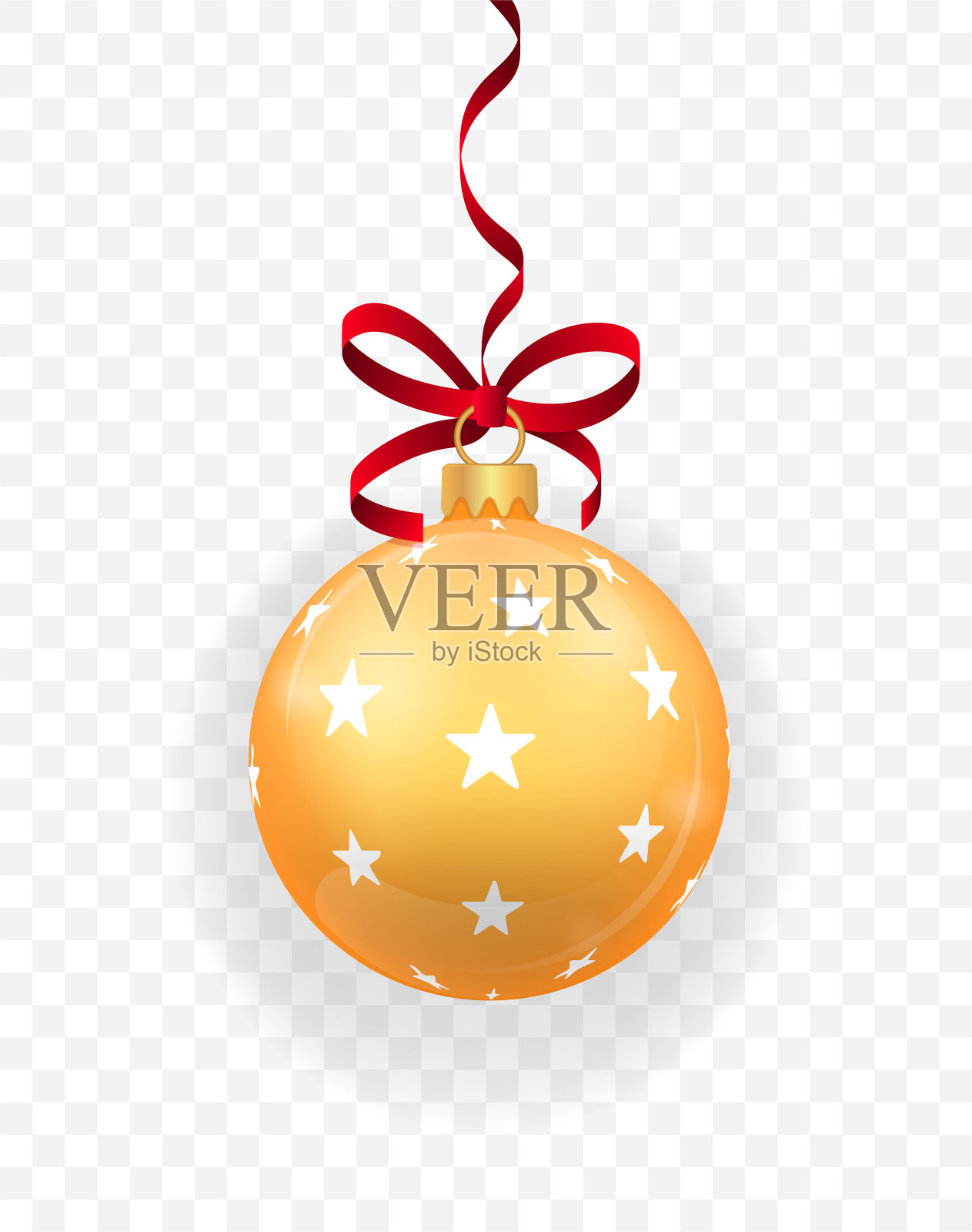 金色闪闪的圣诞球悬挂。圣诞装饰物元素。新年玩具装饰。节日装饰元素。物体用透明效果隔离背景。向量插画图片素材