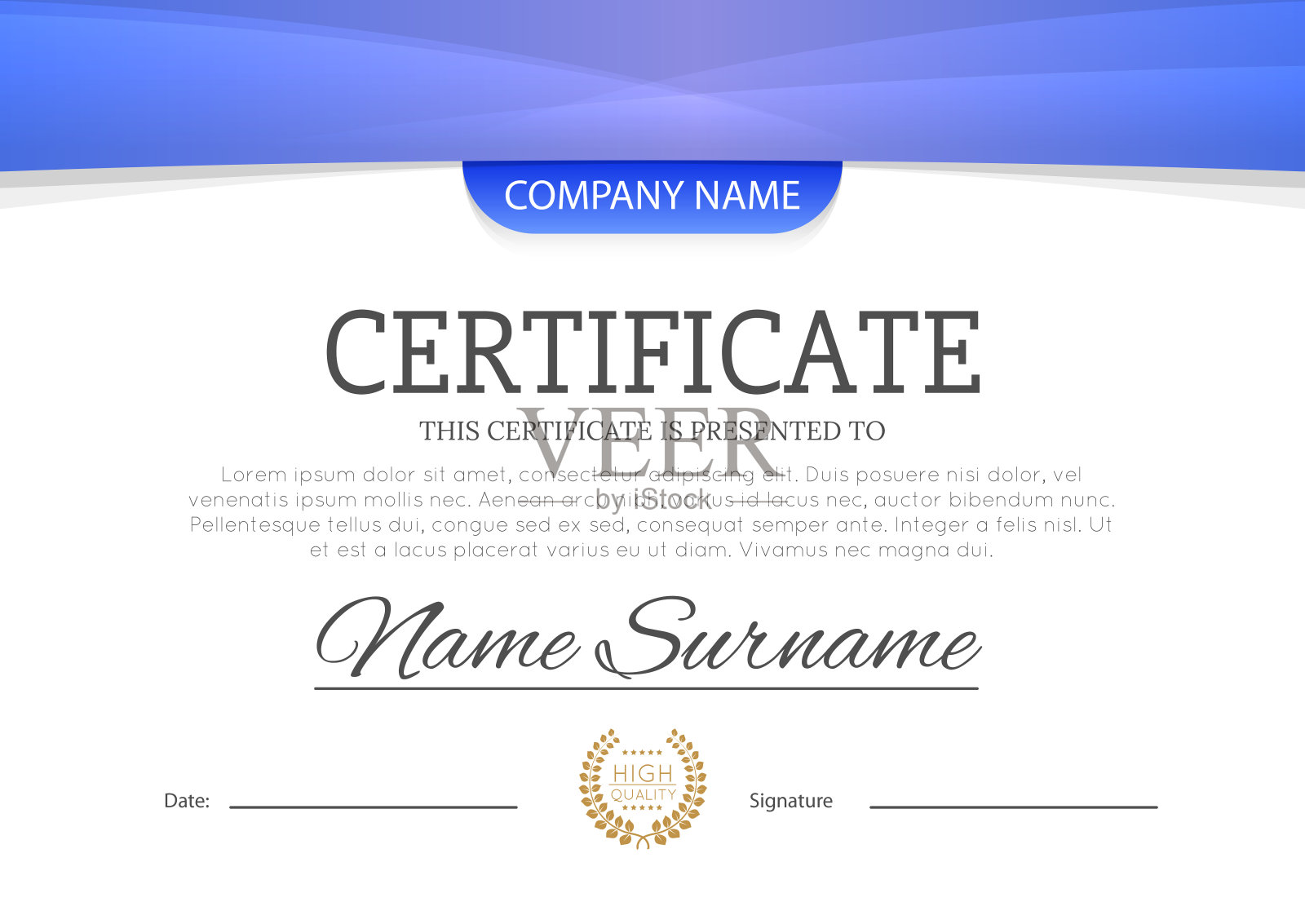 现代蓝色或青色证书或文凭A4水平模板设计矢量插图模型。每股收益10设计模板素材