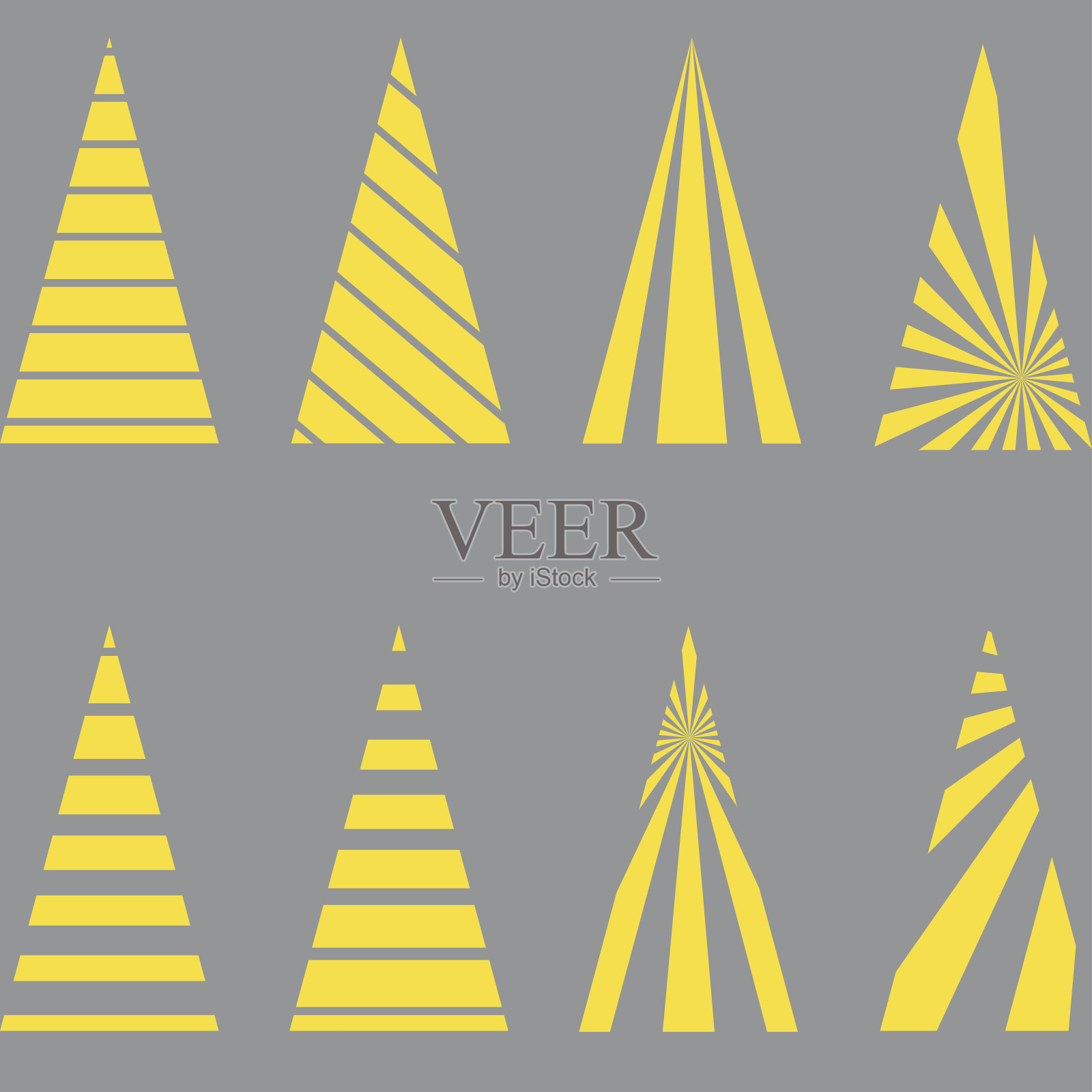 圣诞树系列，现代平面设计的趋势色彩2021年。可用于印刷材料-传单，海报，名片或网络。插画图片素材