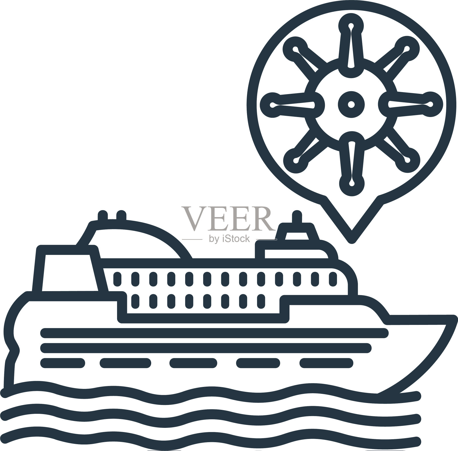 巡洋舰图标孤立在白色背景轮廓设计元素图片