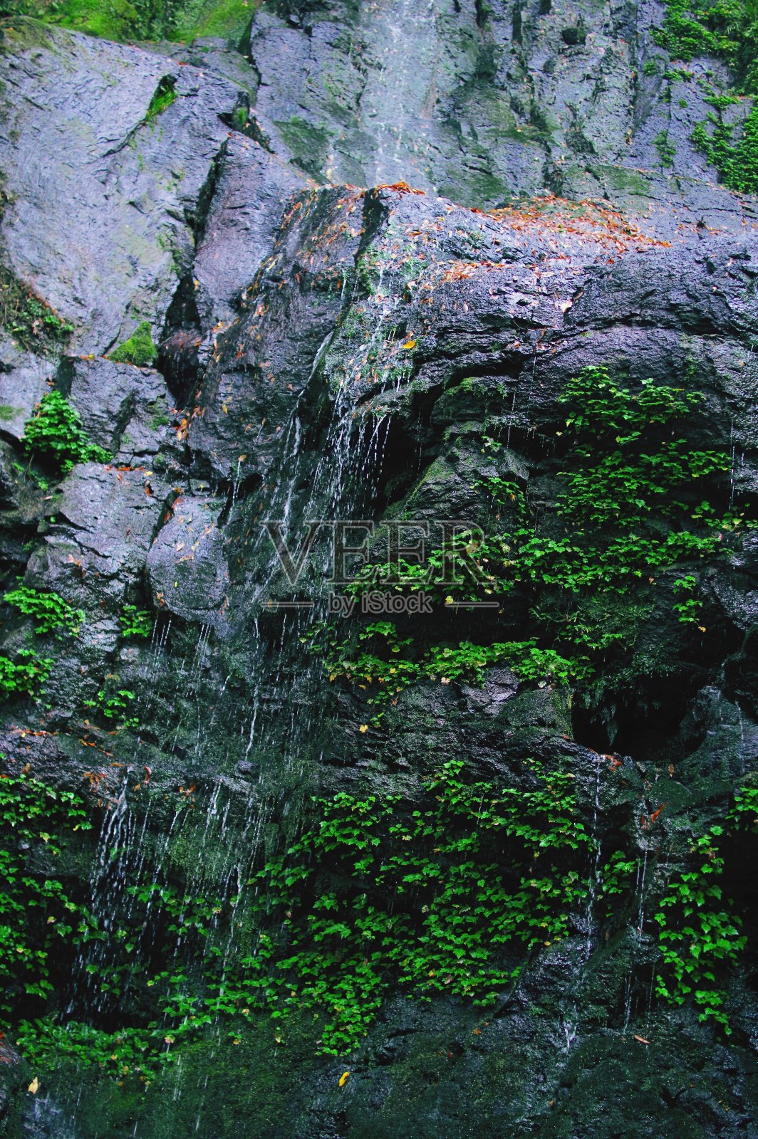 泉水在山上多岩石的地方。照片摄影图片