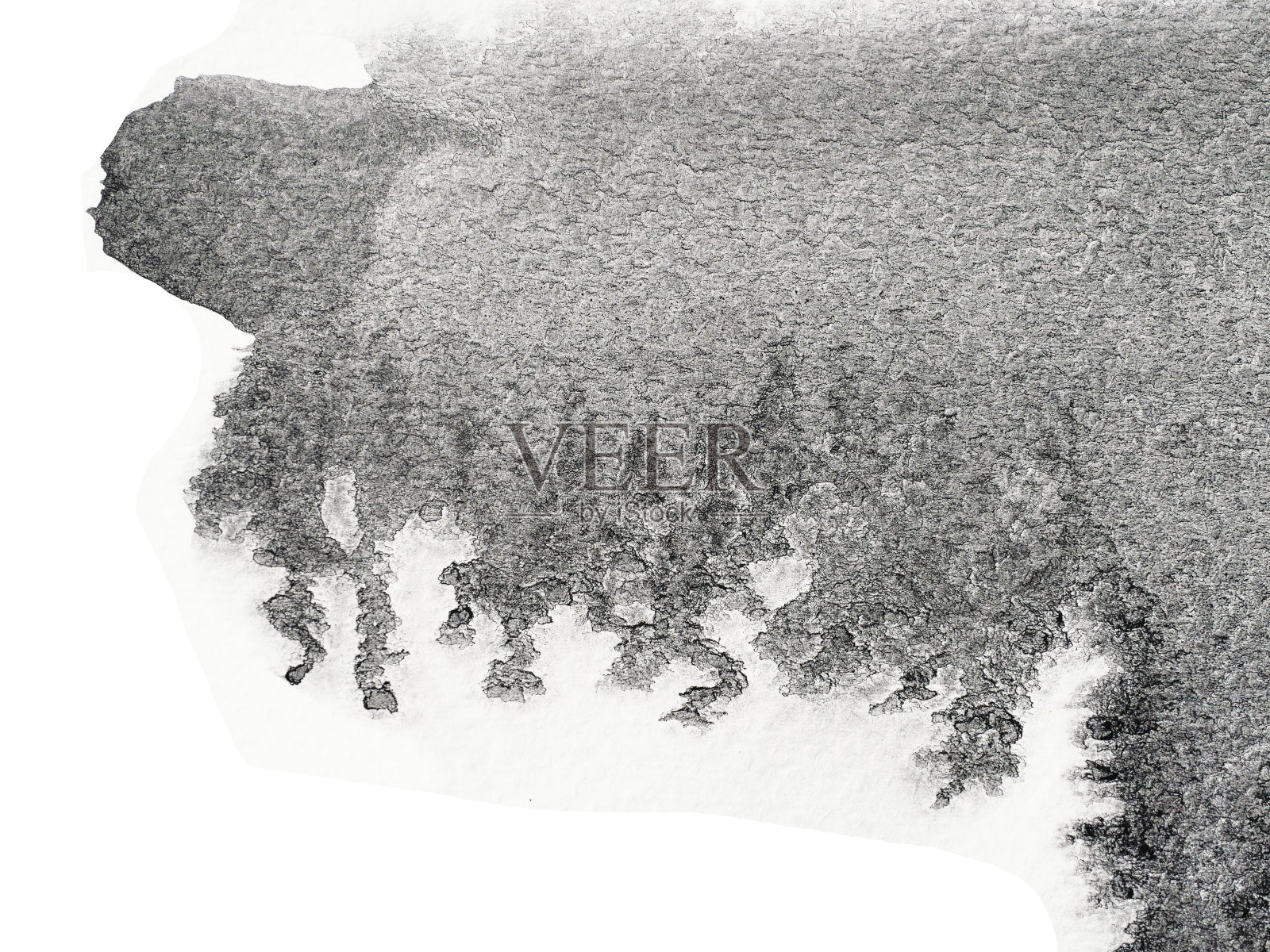 黑色水彩流动和蔓延在白色的背景插画图片素材