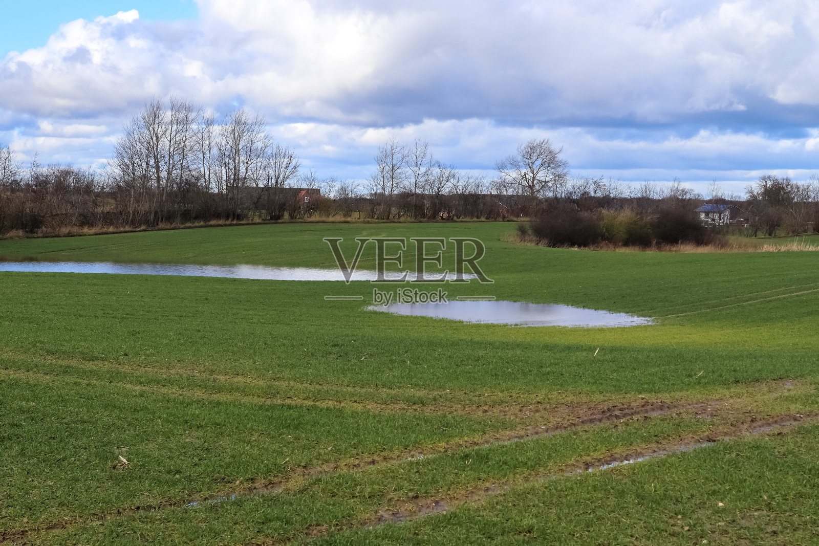美丽的云在蓝天在北欧的农业景观照片摄影图片
