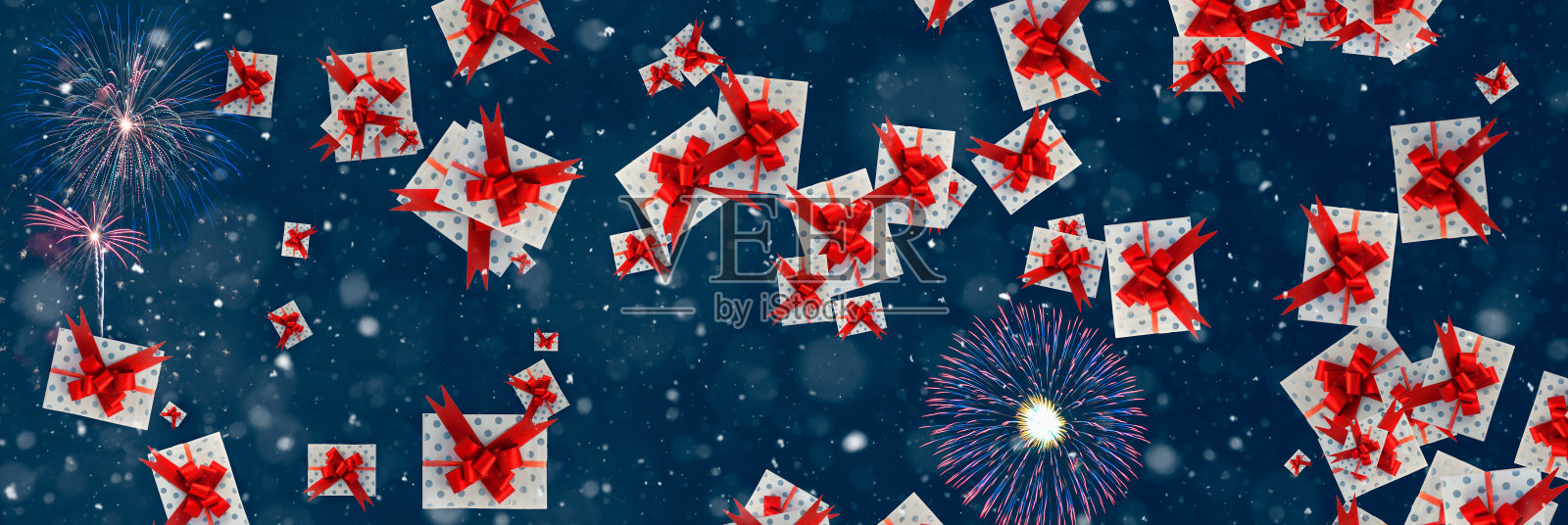 圣诞快乐，节日快乐，贺卡，相框，横幅。圣诞背景与大套美丽的礼物或礼物盒。三维演示照片摄影图片