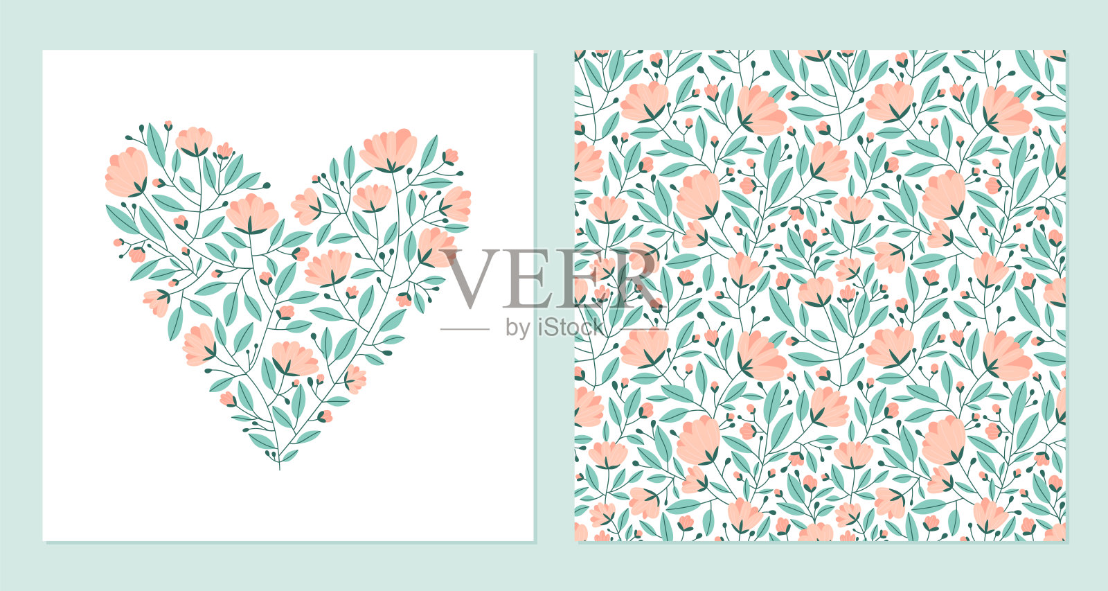 花心做成无缝花纹。为情人节的明信片或打印织物的向量模板。设计模板素材