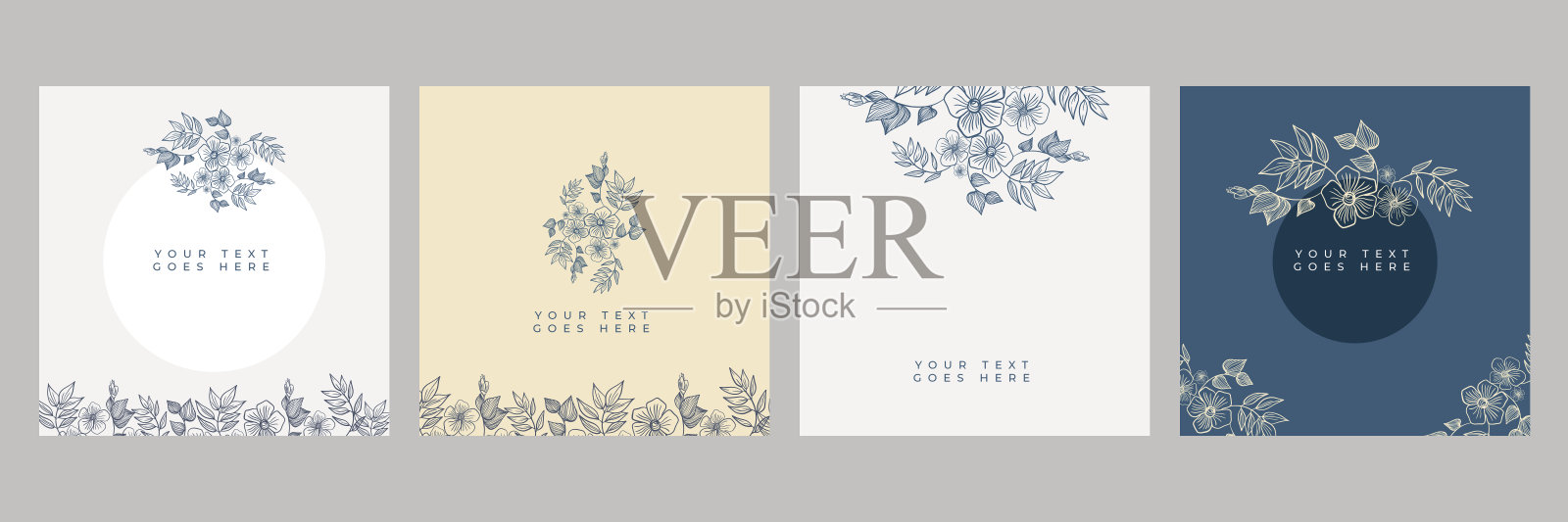 花的背景。矢量设计模板在简单的现代风格与复制空间，鲜花和树叶-婚礼邀请背景，时尚，美丽的框架，社交媒体壁纸，贺卡插画图片素材