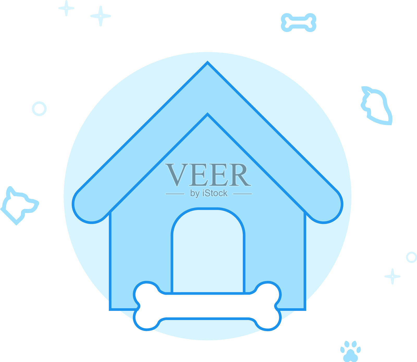 狗屋犬舍平面图标浅蓝色单色插画图片素材