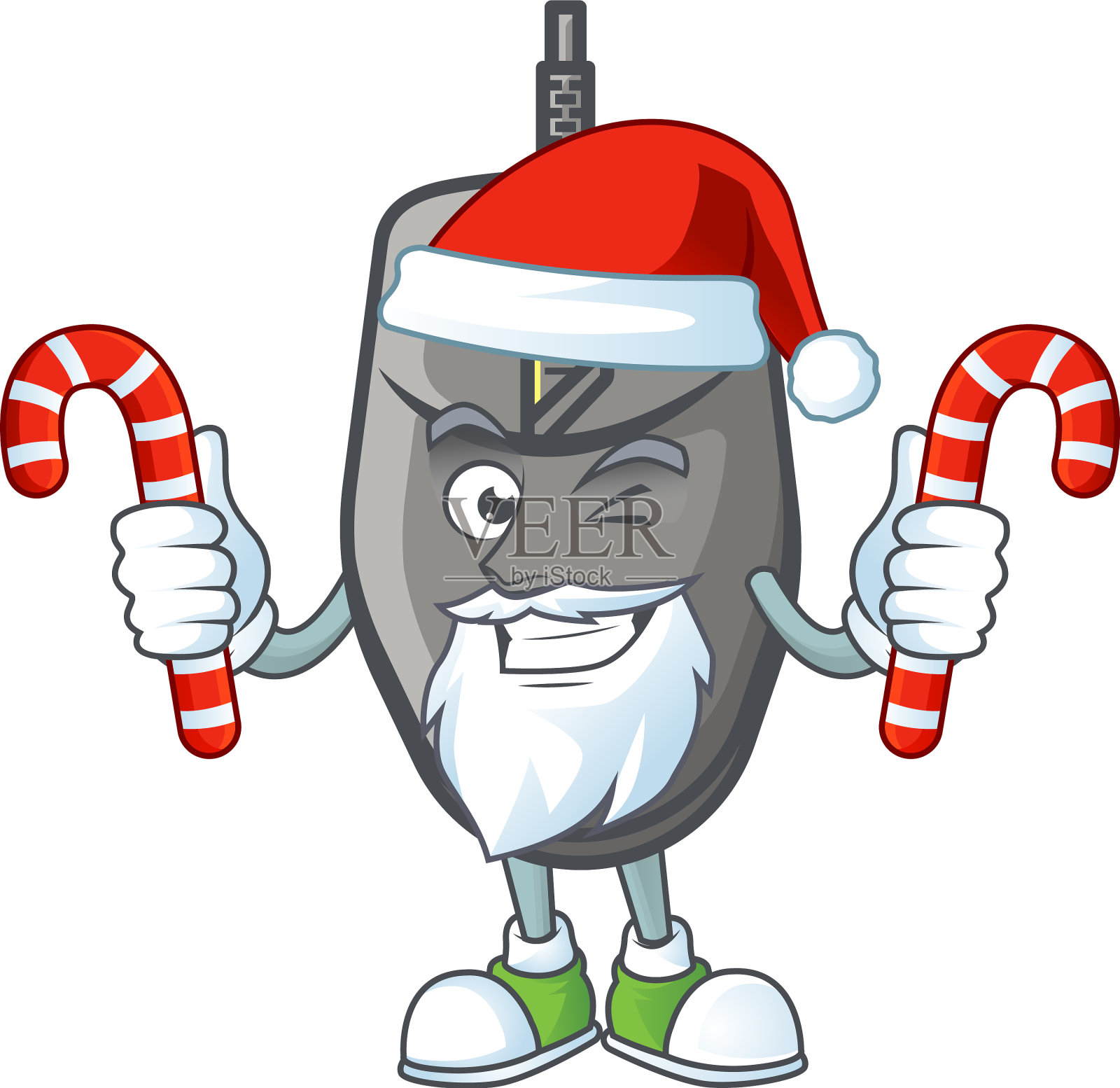 卡通黑老鼠穿着圣诞老人的服装和糖果插画图片素材