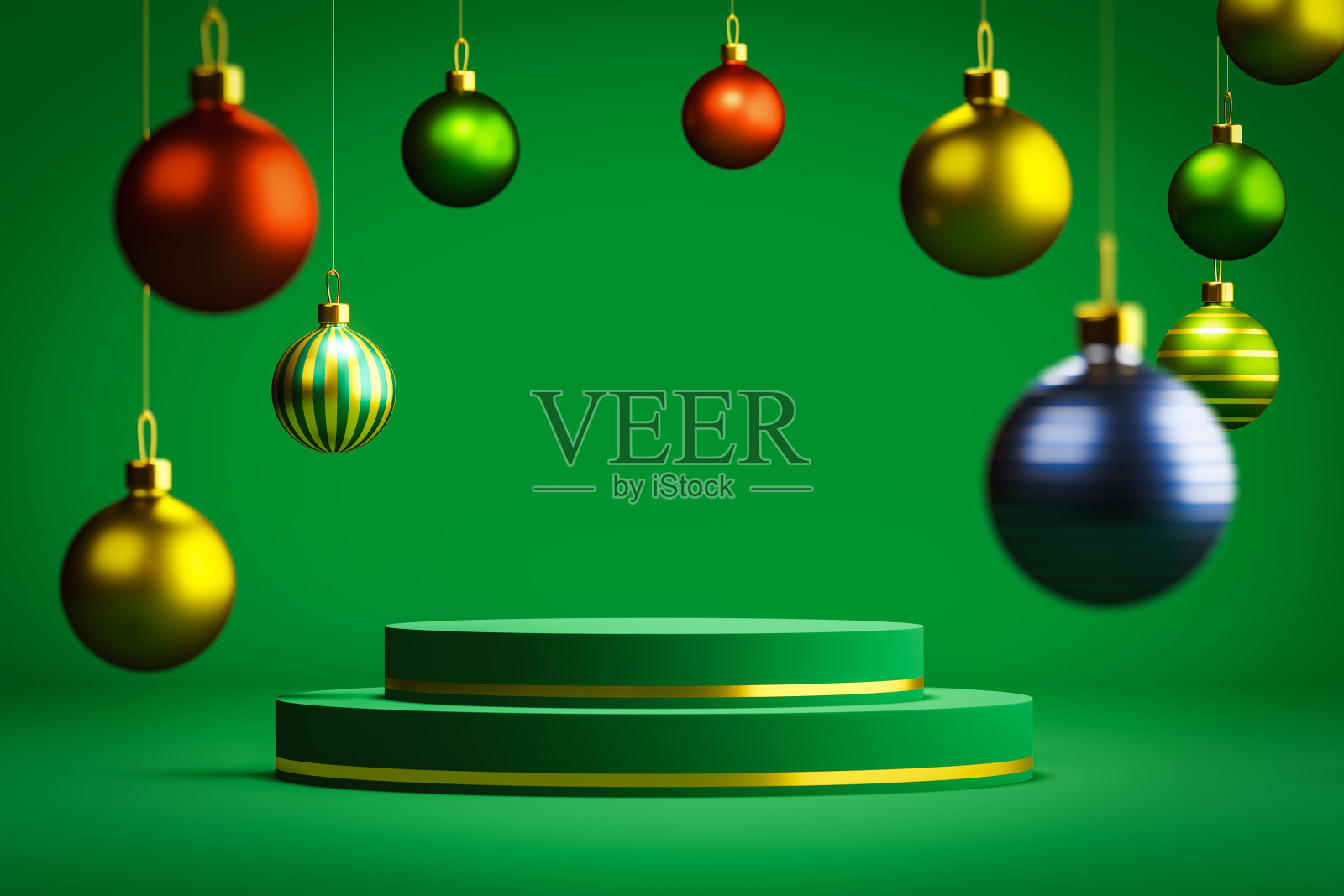 圣诞装饰和讲台上的绿色照片摄影图片