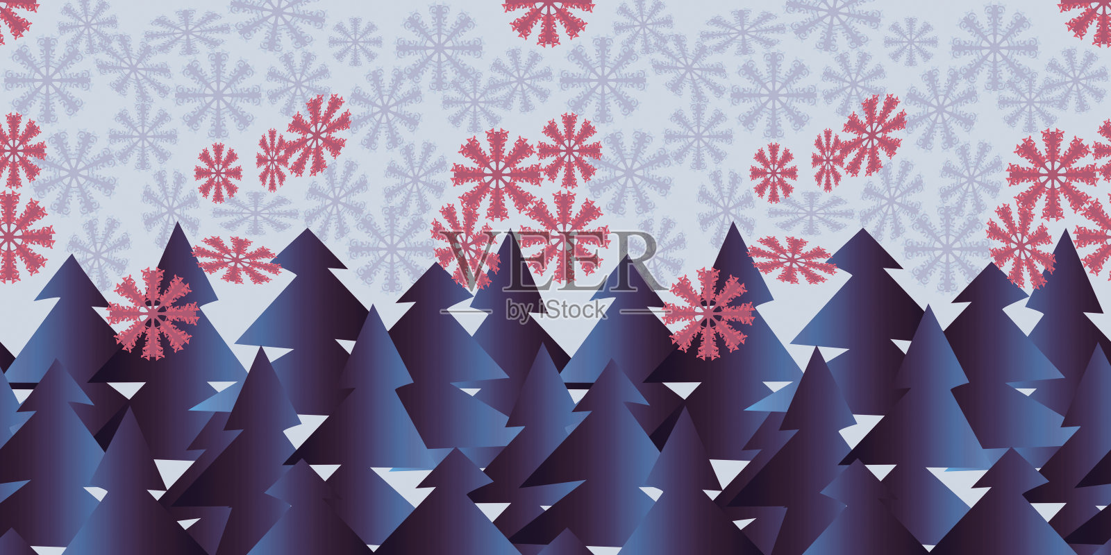 杉树与雪花图案无缝衔接。插画图片素材