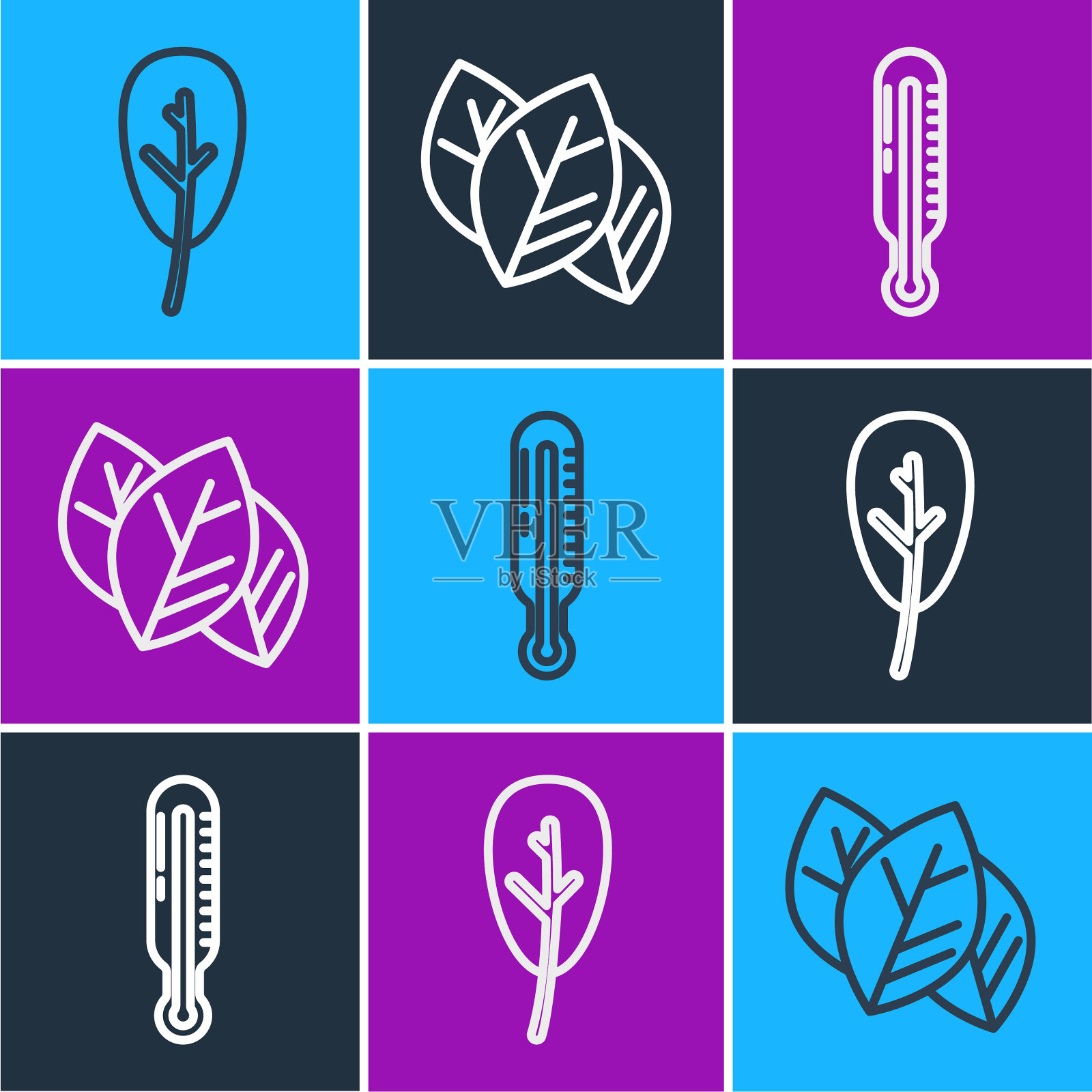 设置叶线或叶气象温度计图标素材