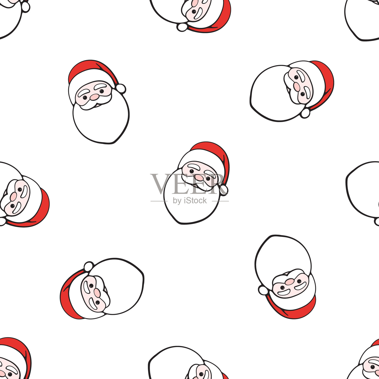 无缝图案，圣诞老人的头插画图片素材