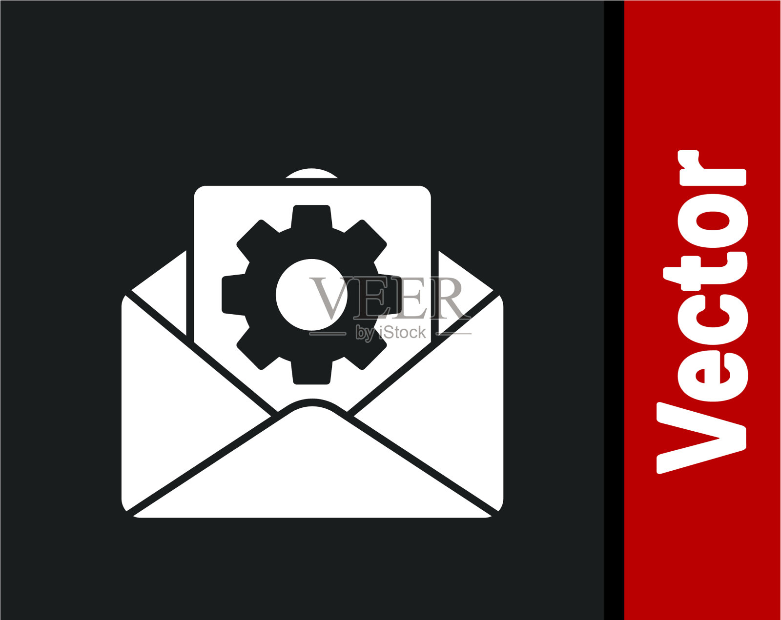 白色信封设置图标孤立在黑色图标素材