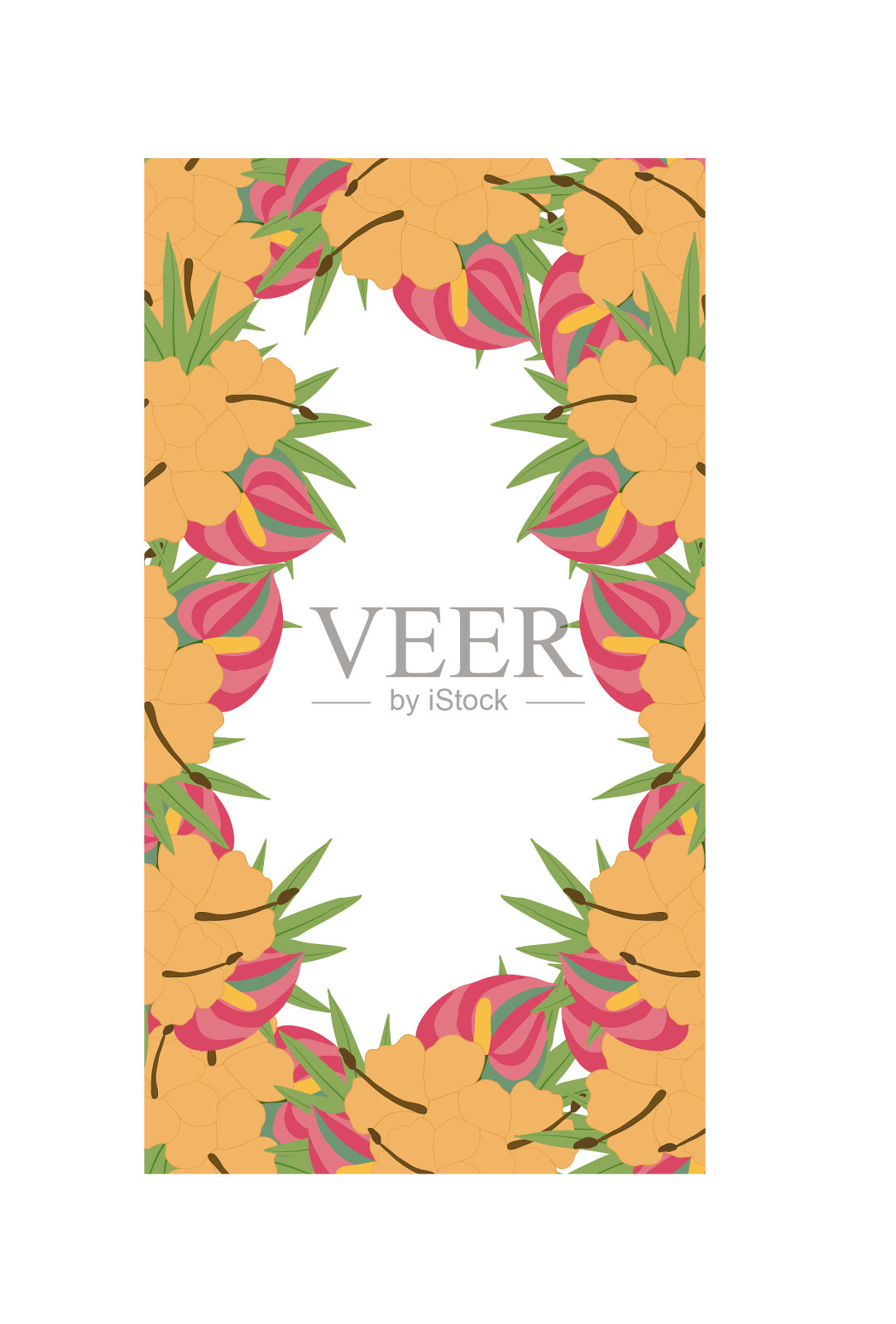 长方形结婚框架与热带橙色设计元素图片