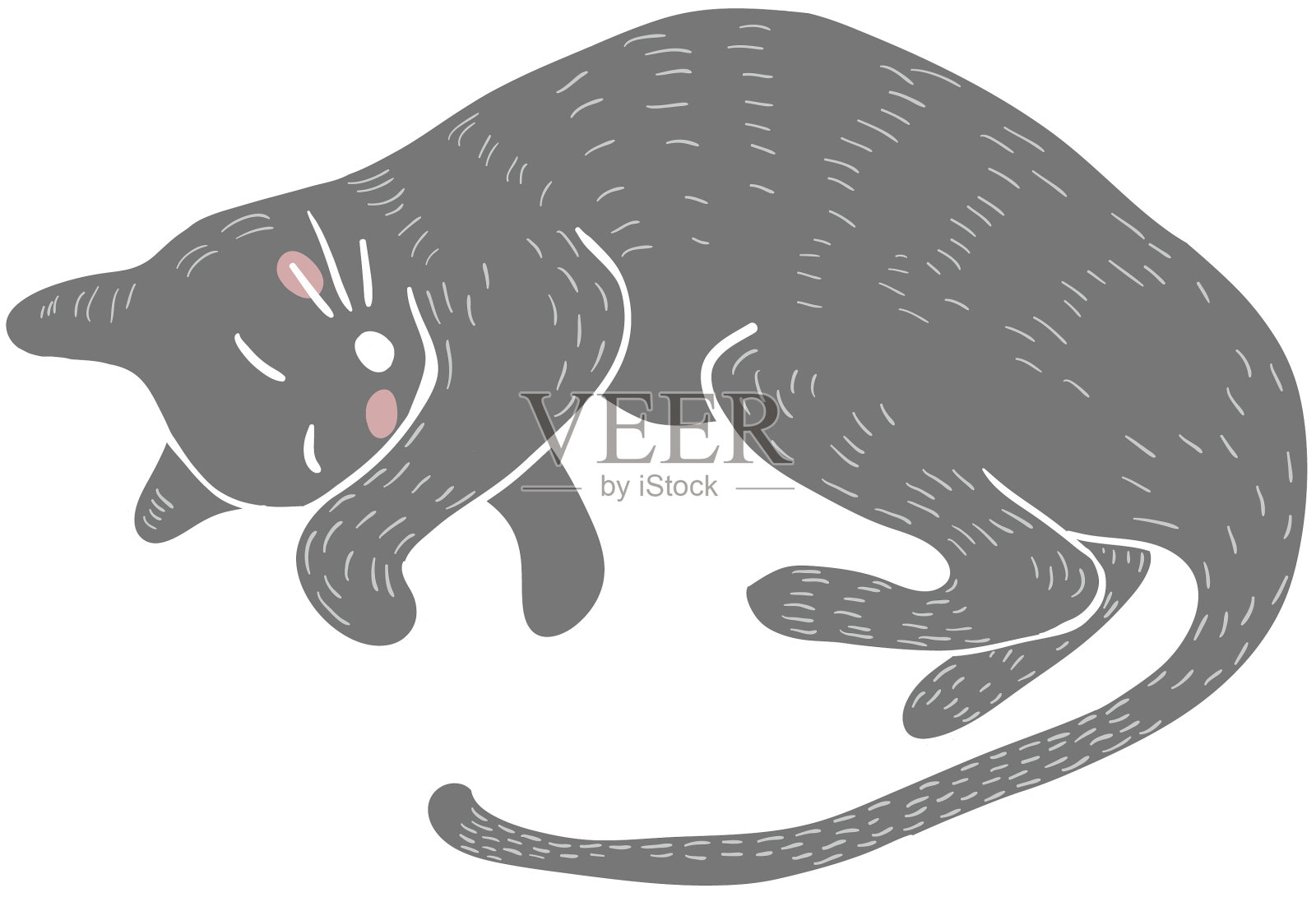 睡觉的可爱的灰猫孤立在白色插画图片素材