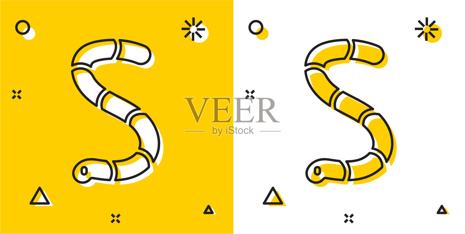黑色蠕虫图标孤立在黄色和白色上插画图片素材