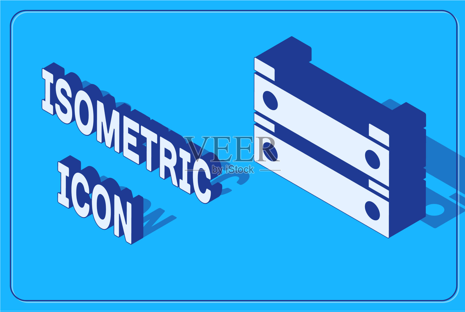 等距木盒子图标孤立在蓝色插画图片素材