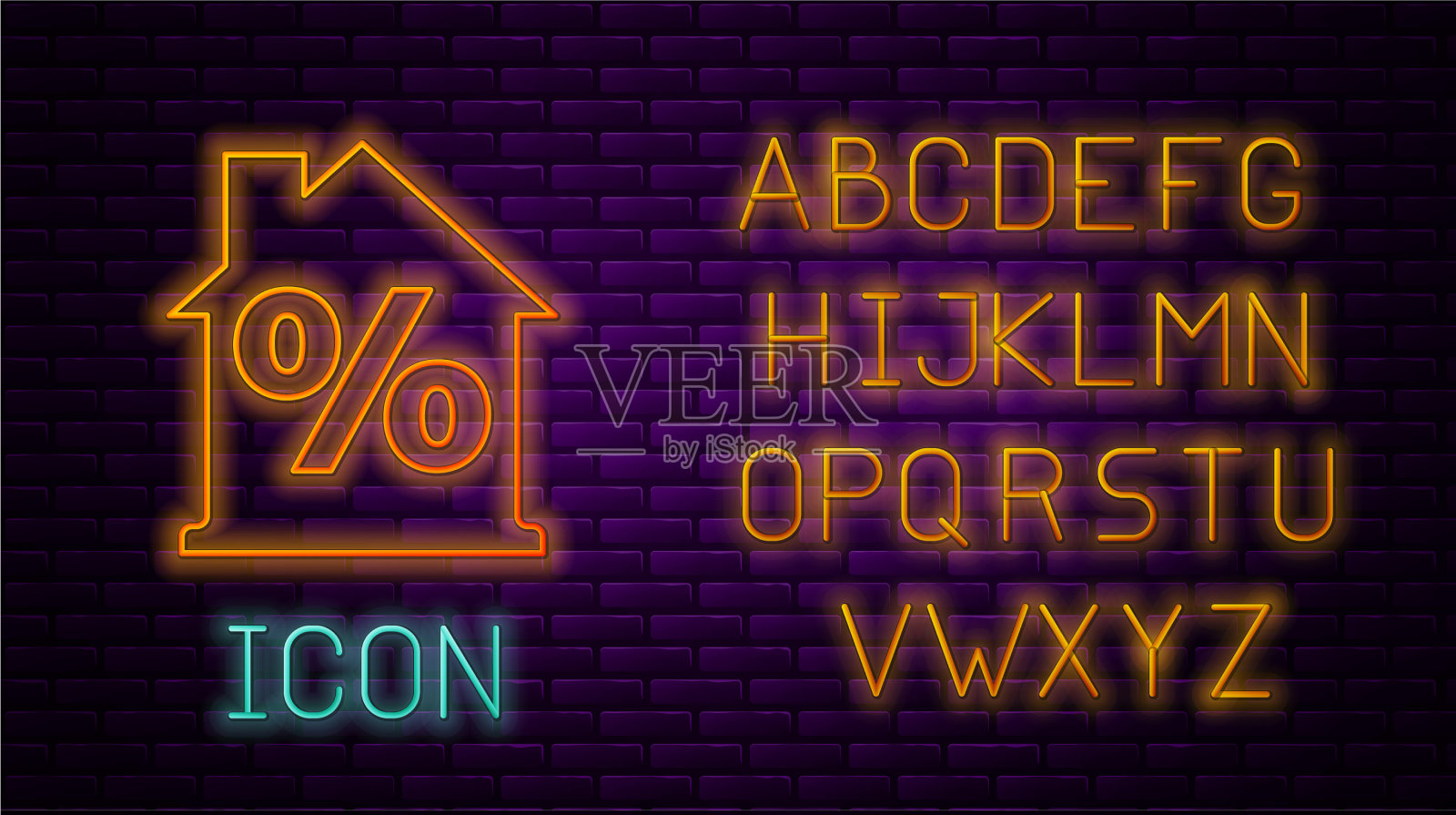 发光的霓虹灯线房子百分比折扣标签插画图片素材