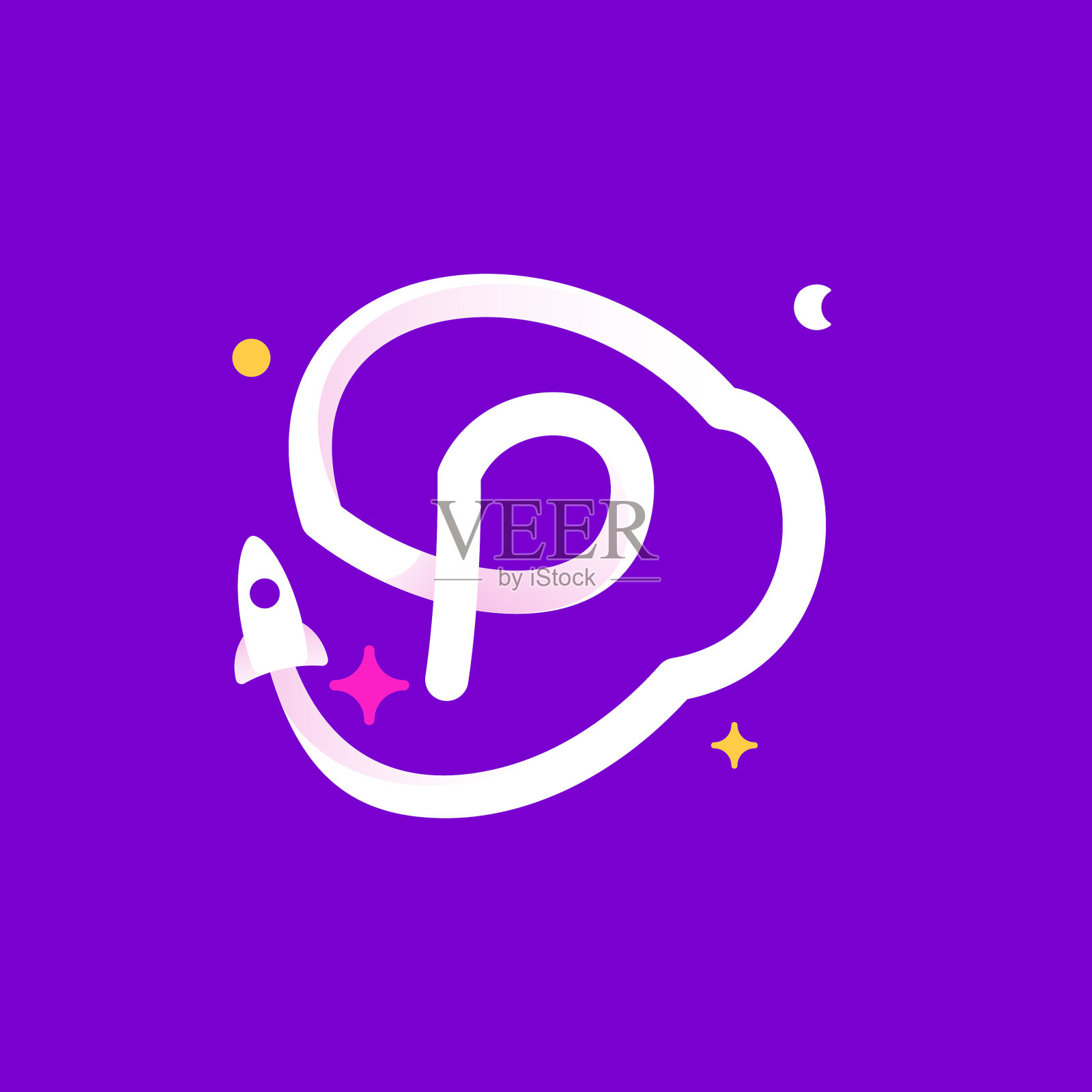 标志模板字母p用行星火箭发射插画图片素材