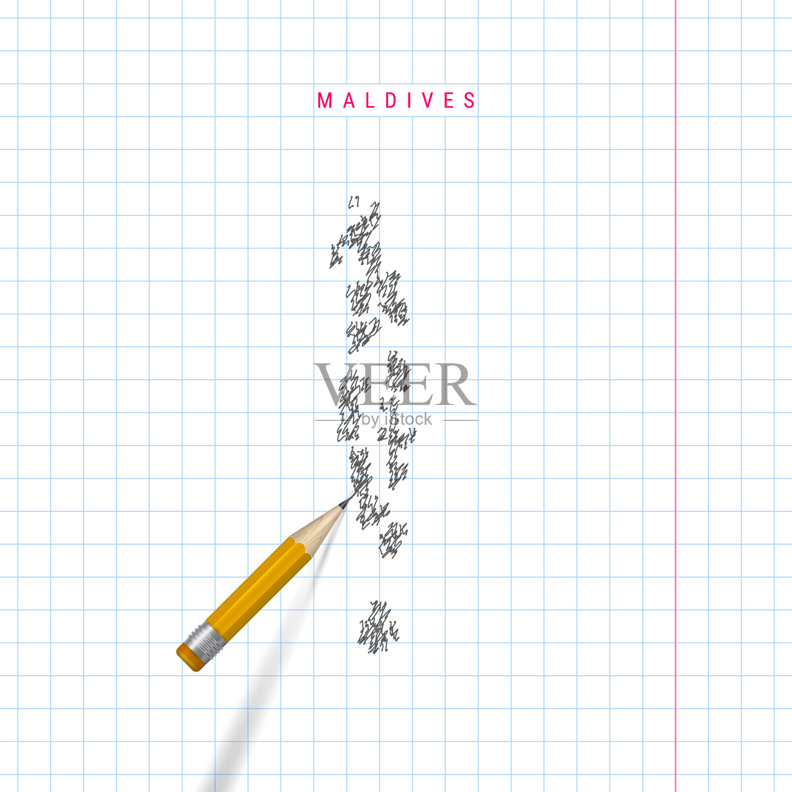 马尔代夫示意图潦草画在方格地图上插画图片素材