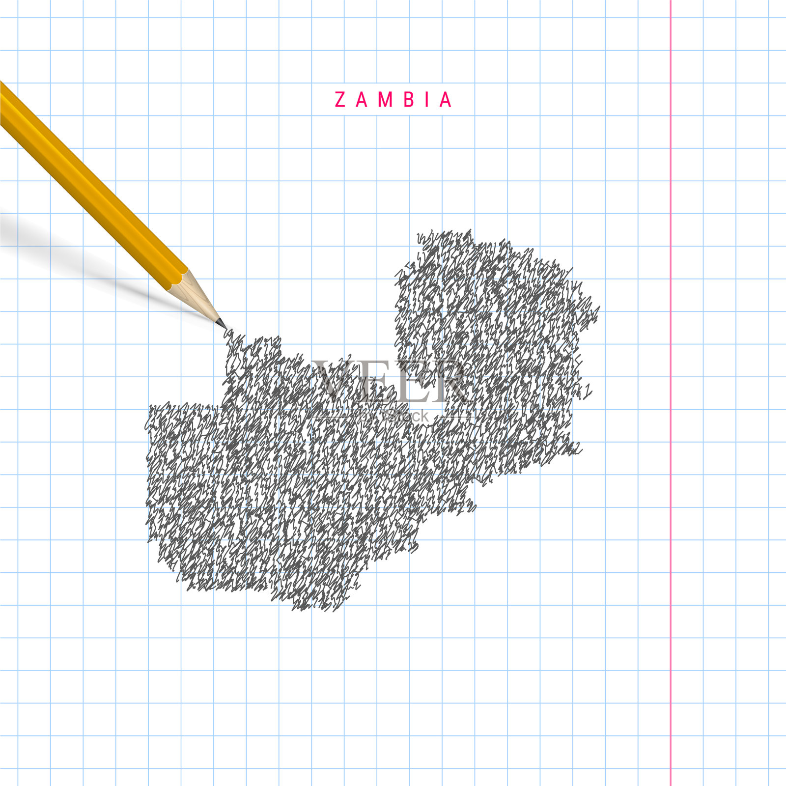 赞比亚的草图涂鸦地图上画着方格插画图片素材