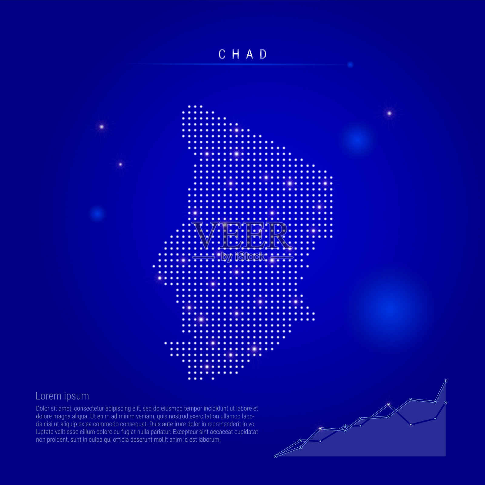 查德照明地图与发光点深蓝色插画图片素材