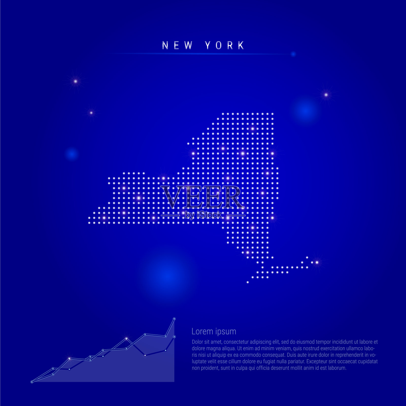 美国纽约州的发光照明地图插画图片素材