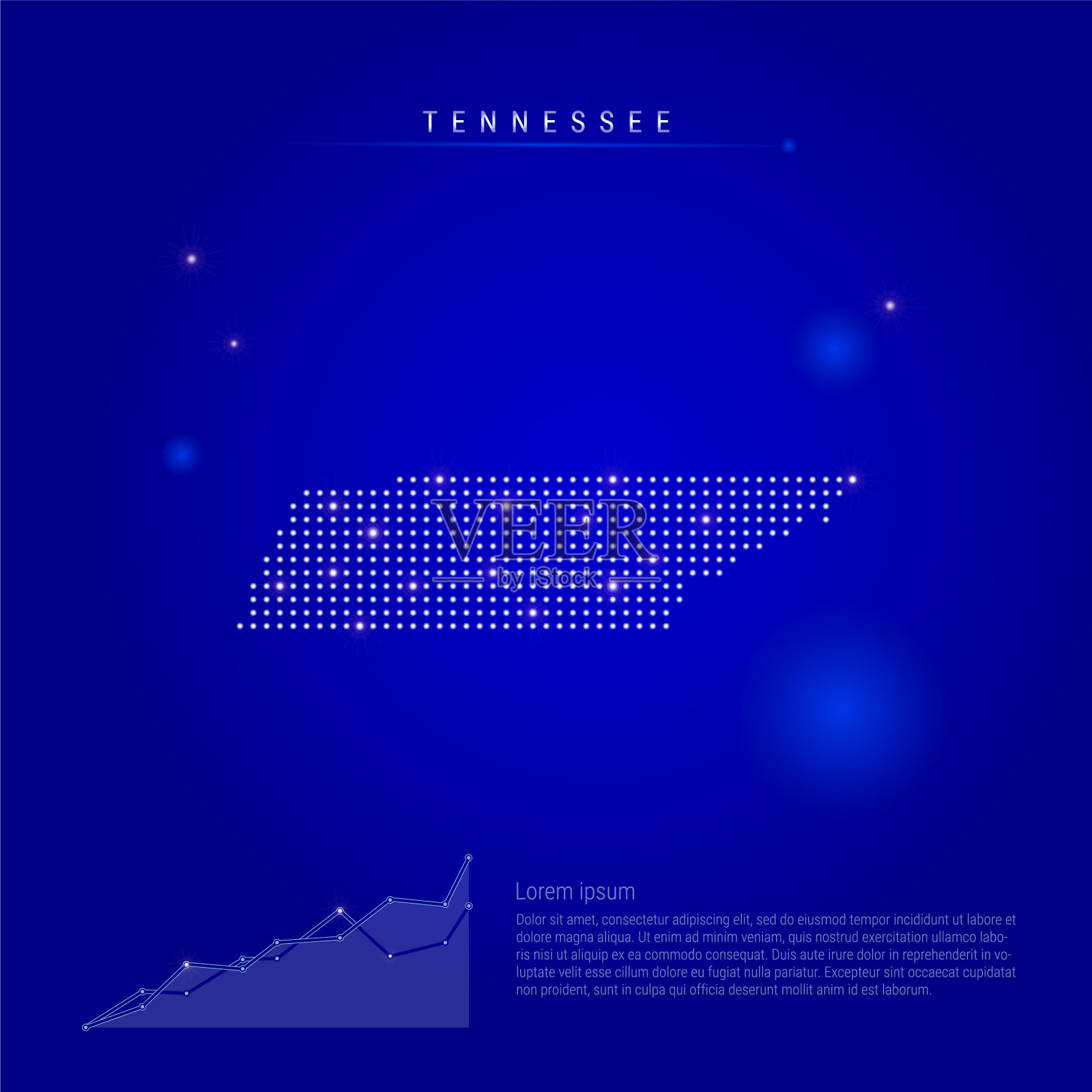 美国田纳西州的发光照明地图插画图片素材