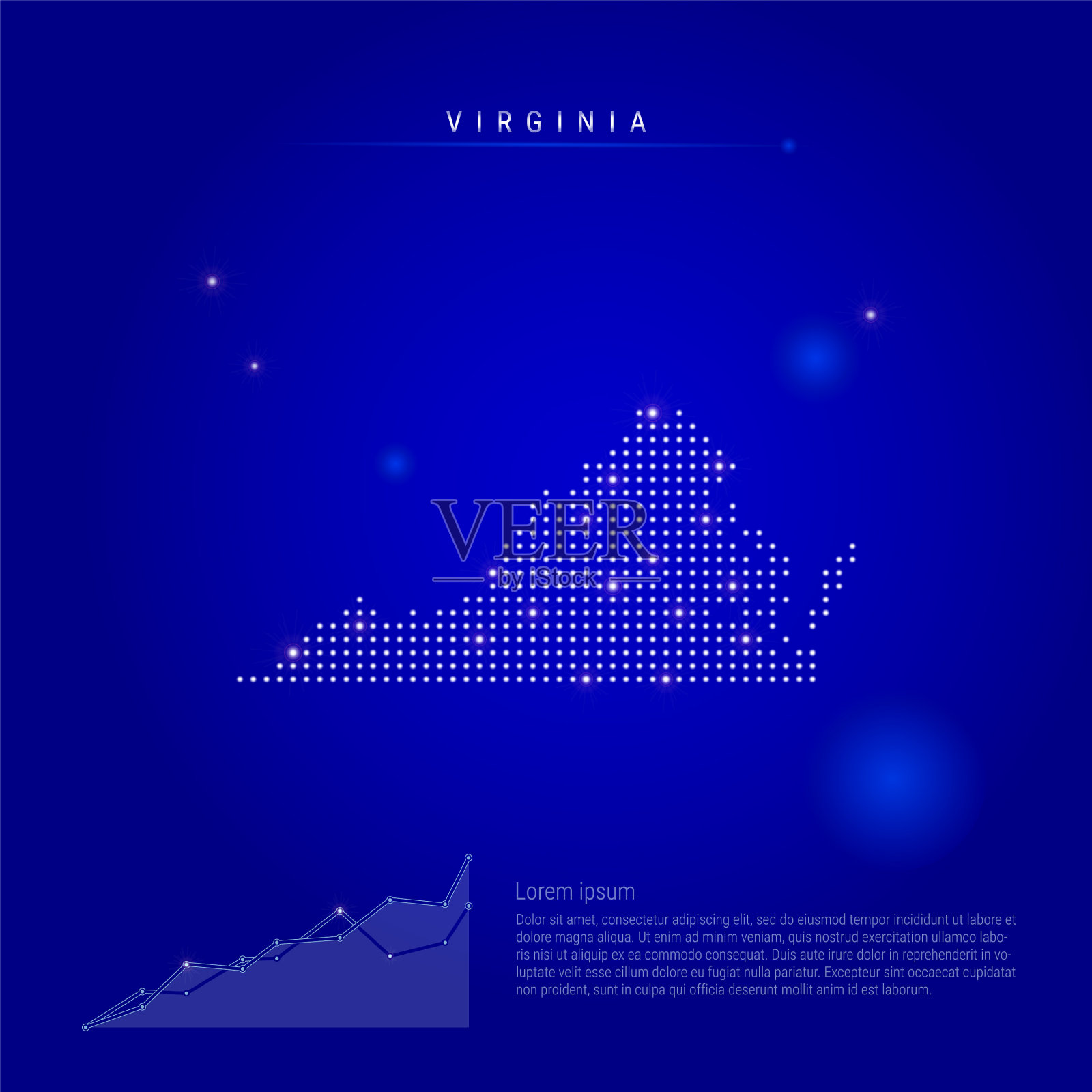 美国弗吉尼亚州的发光照明地图插画图片素材