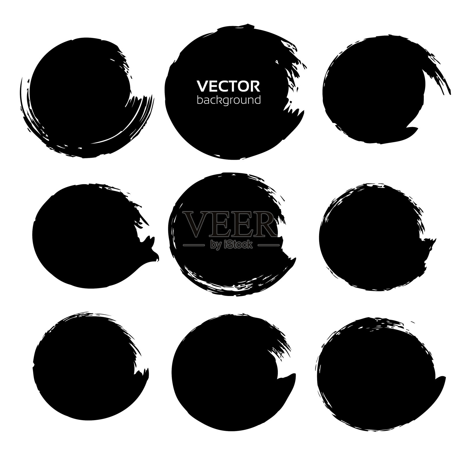 从抽象的黑色涂片上设置的黑色圆插画图片素材