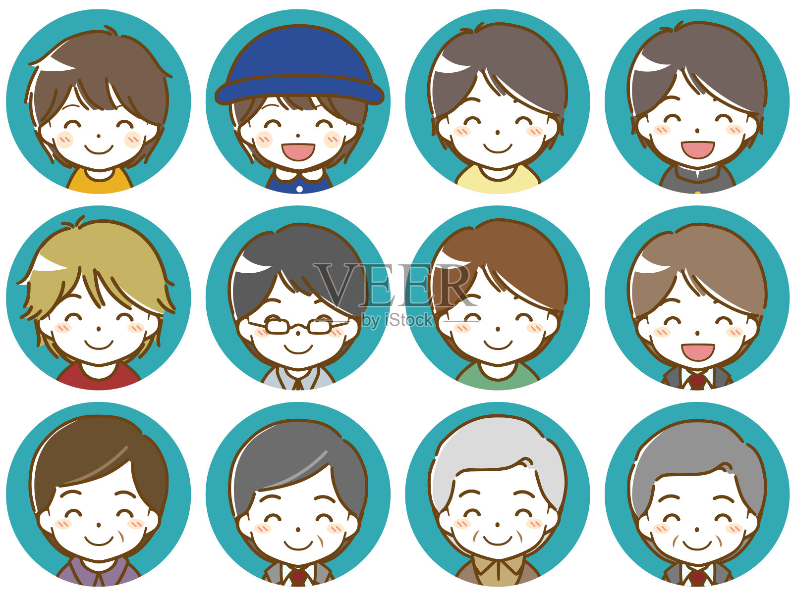 不同年龄的男人的微笑插画图片素材