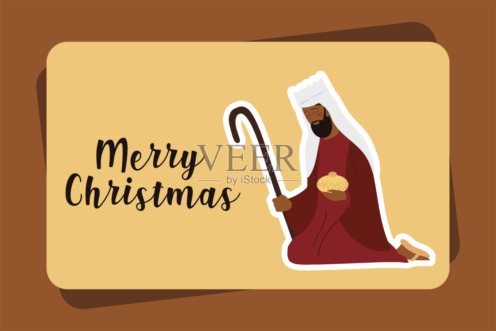 Melchior祈祷与礼品圣诞节贺卡插画图片素材