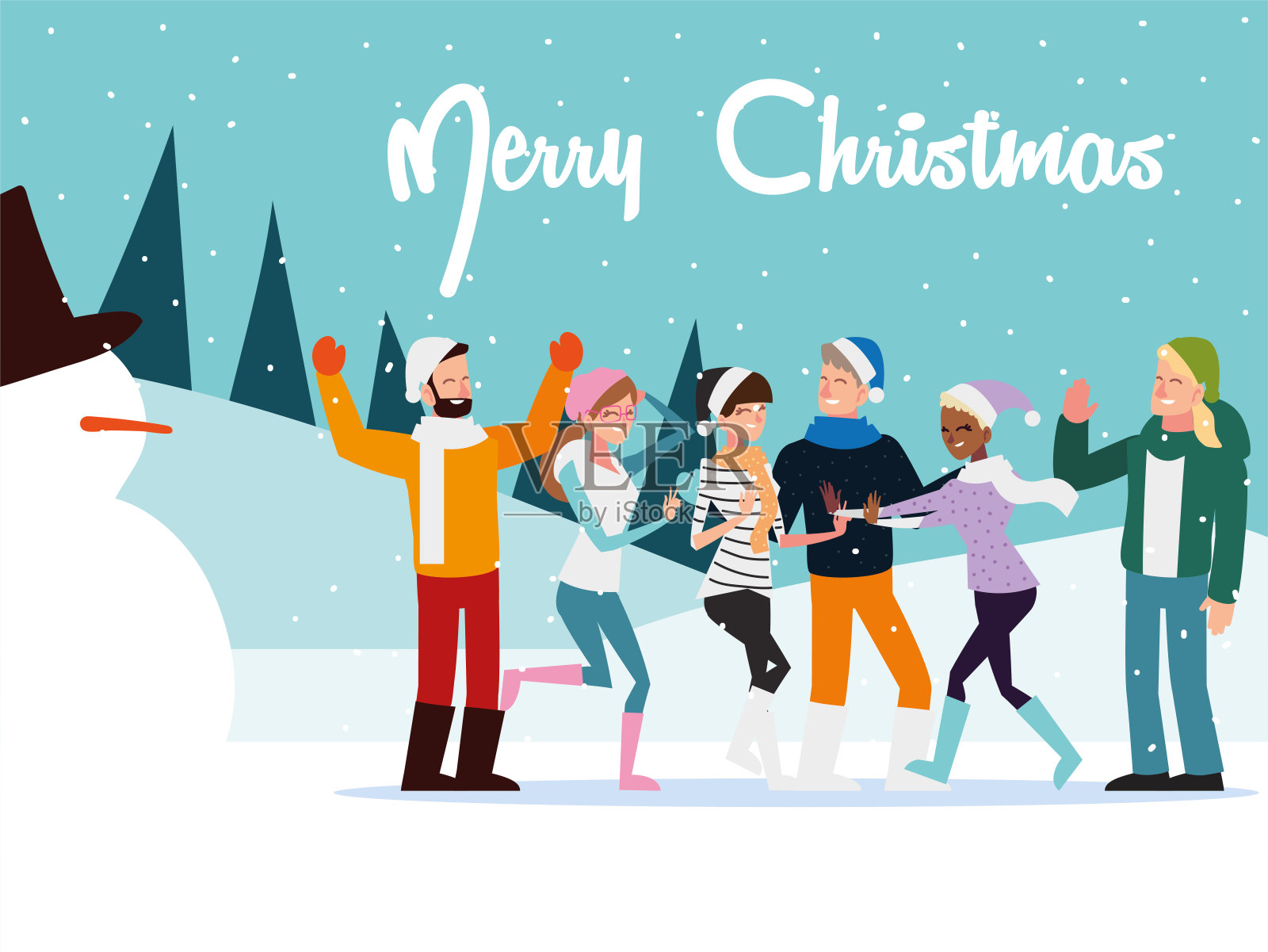 雪景冬季圣诞庆祝活动插画图片素材