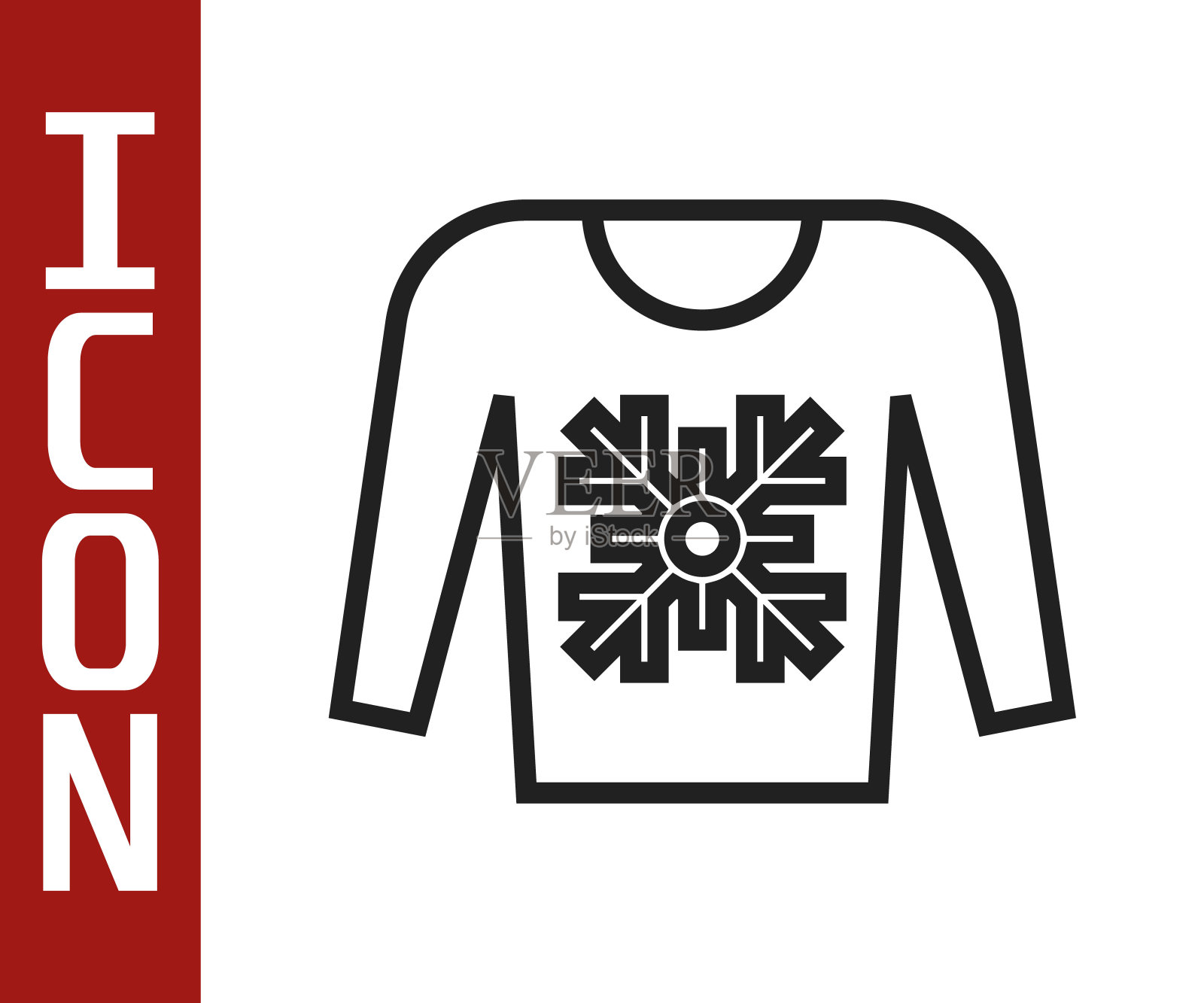 黑色线圣诞毛衣与挪威的装饰品和节日装饰图标孤立在白色的背景。针织冬季跳投。向量插画图片素材