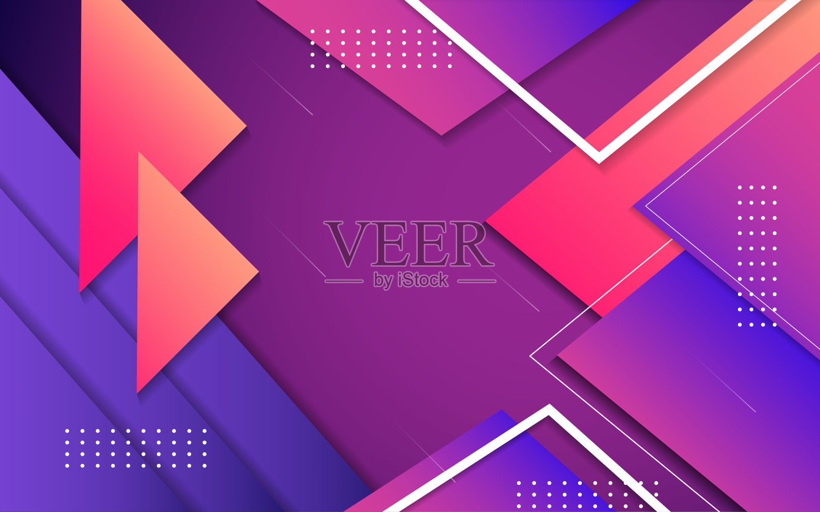 抽象的蓝色，粉色和紫色几何三角形形状上的粉红色梯度背景。现代抽象几何背景。插画图片素材