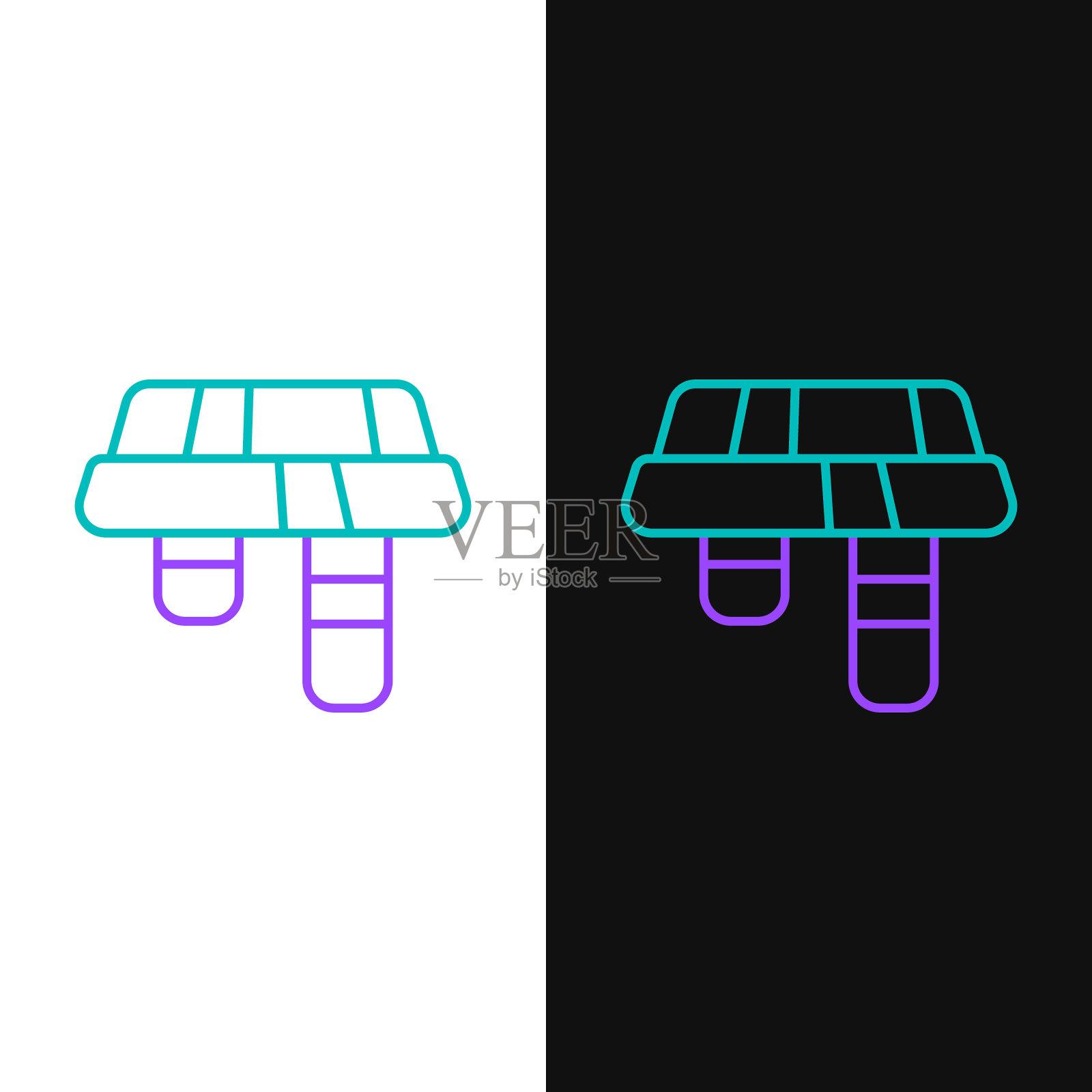 线冬季围巾图标孤立在白色和黑色的背景。色彩斑斓的轮廓的概念。向量图标素材