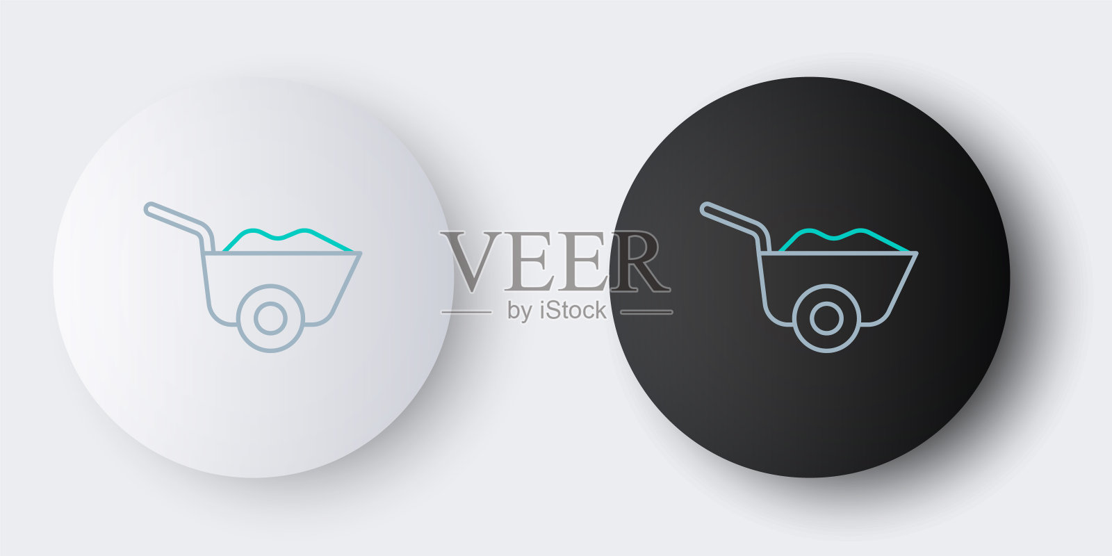 线独轮手推车图标孤立在灰色背景。工具设备。农业推车农场。色彩斑斓的轮廓的概念。向量插画图片素材