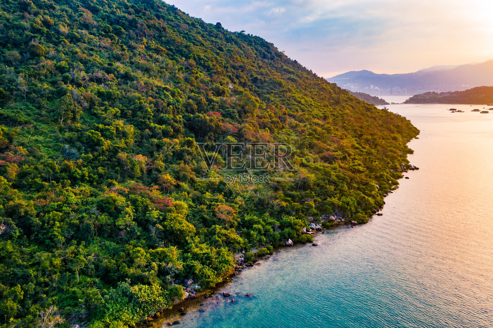 鸟瞰图岛屿和绿色的森林照片摄影图片