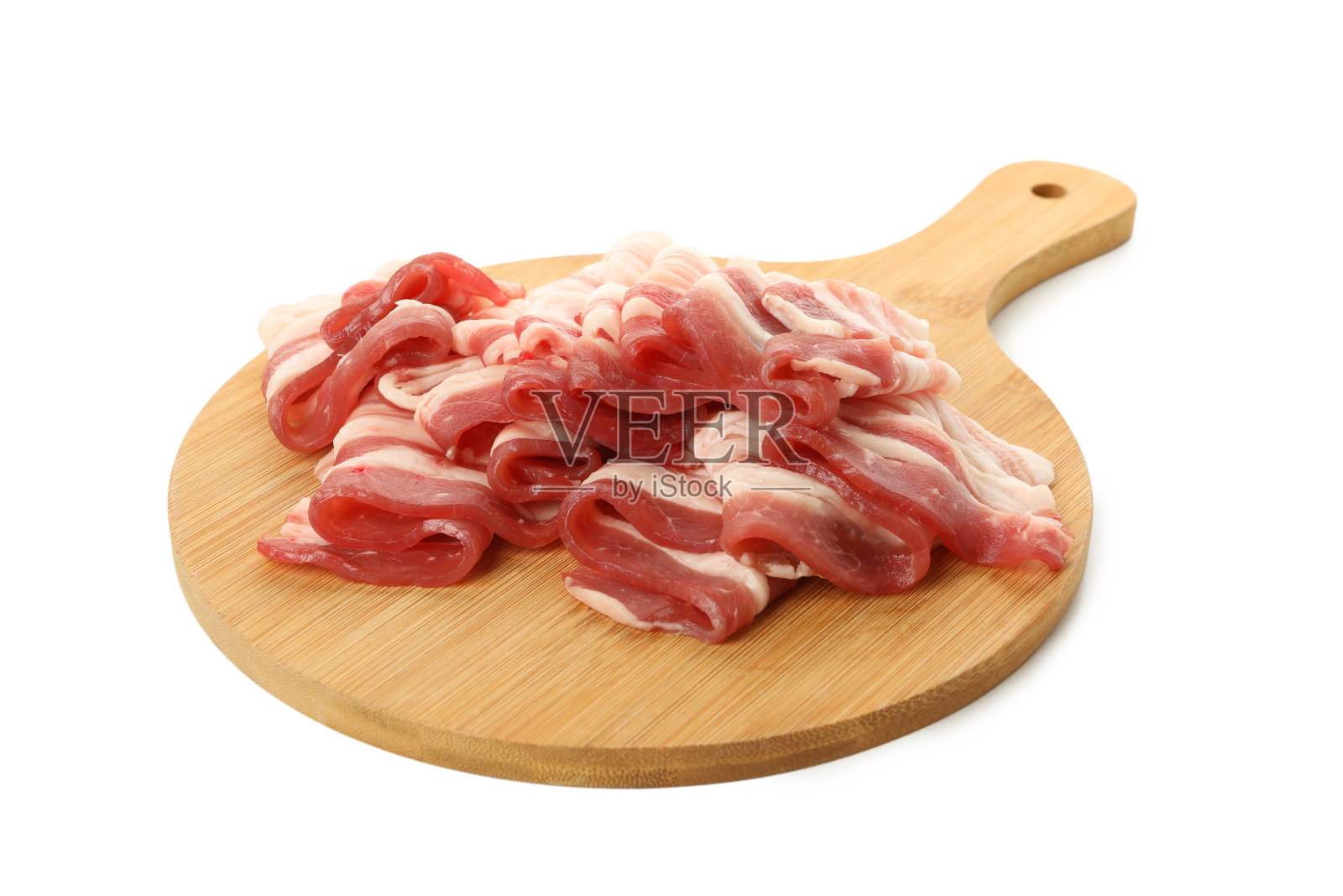 板与美味的培根孤立在白色的背景照片摄影图片
