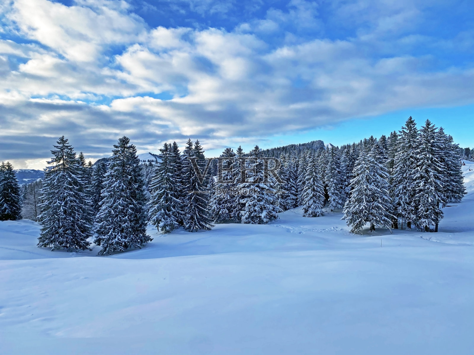 新年前夕，瑞士阿尔卑斯山脉中心的冬季山脉气氛奇妙而完美，Schwägalp山口-瑞士阿彭策尔州(坎顿阿彭策尔，瑞士)照片摄影图片