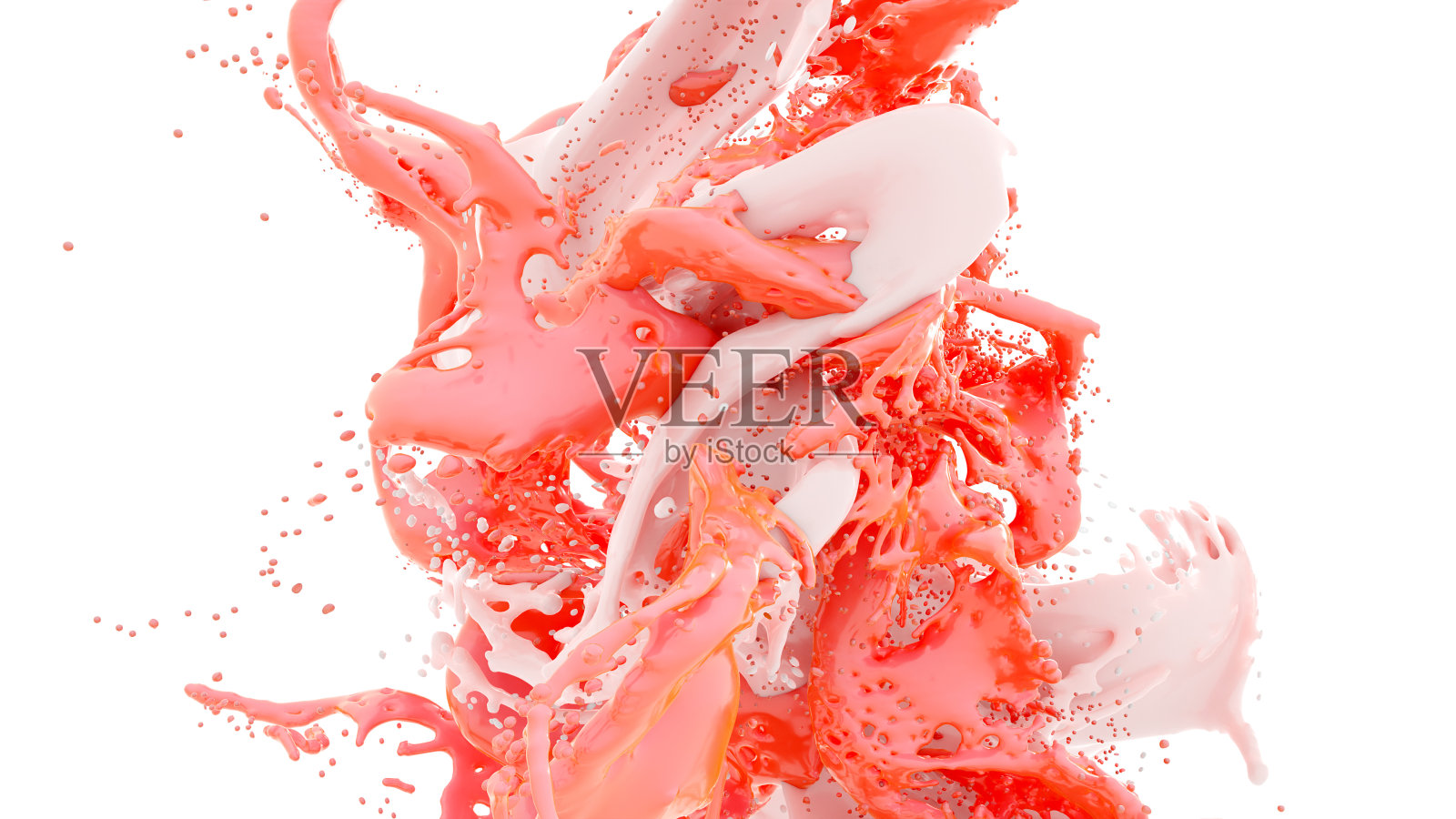 白色和红色油漆飞溅孤立的白色背景照片摄影图片