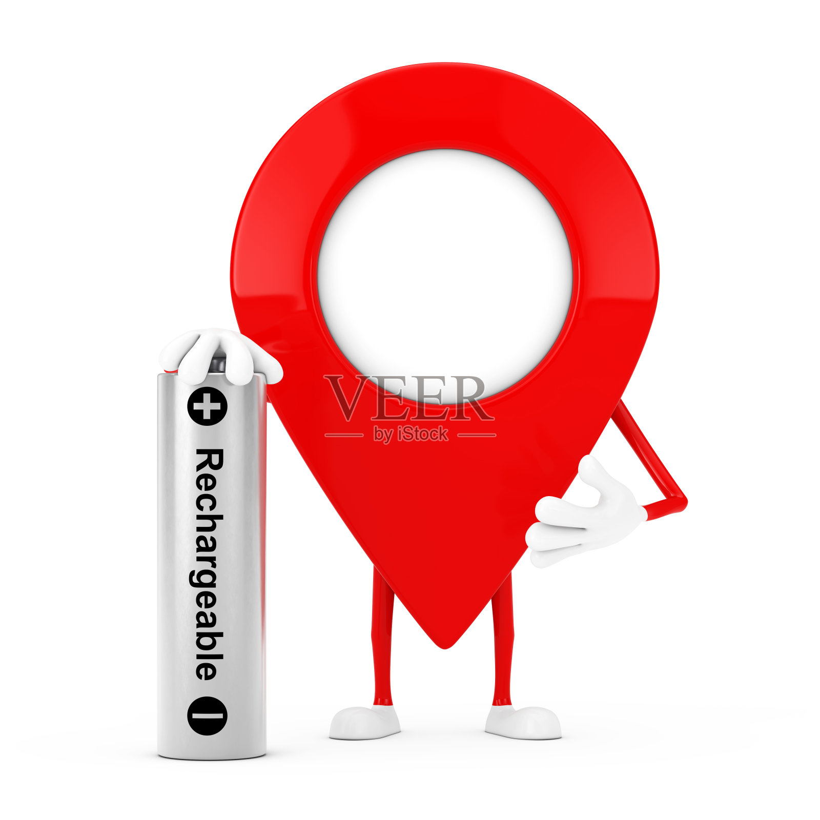 地图指针针字符吉祥物可充电电池。3d渲染照片摄影图片