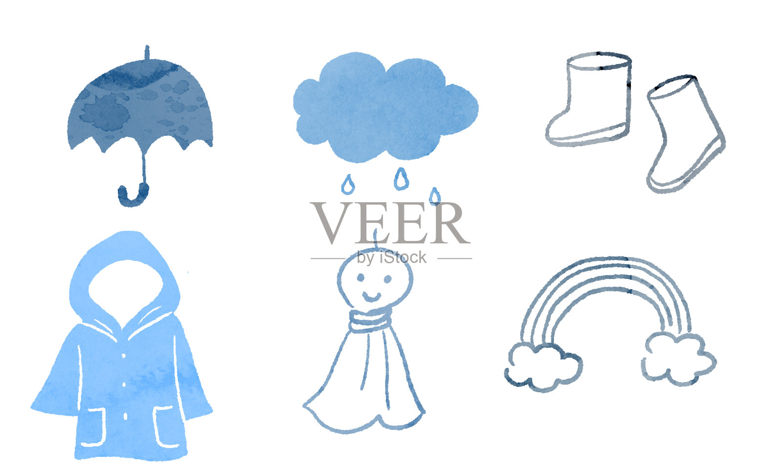 手绘水彩风格的雨季插图插画图片素材