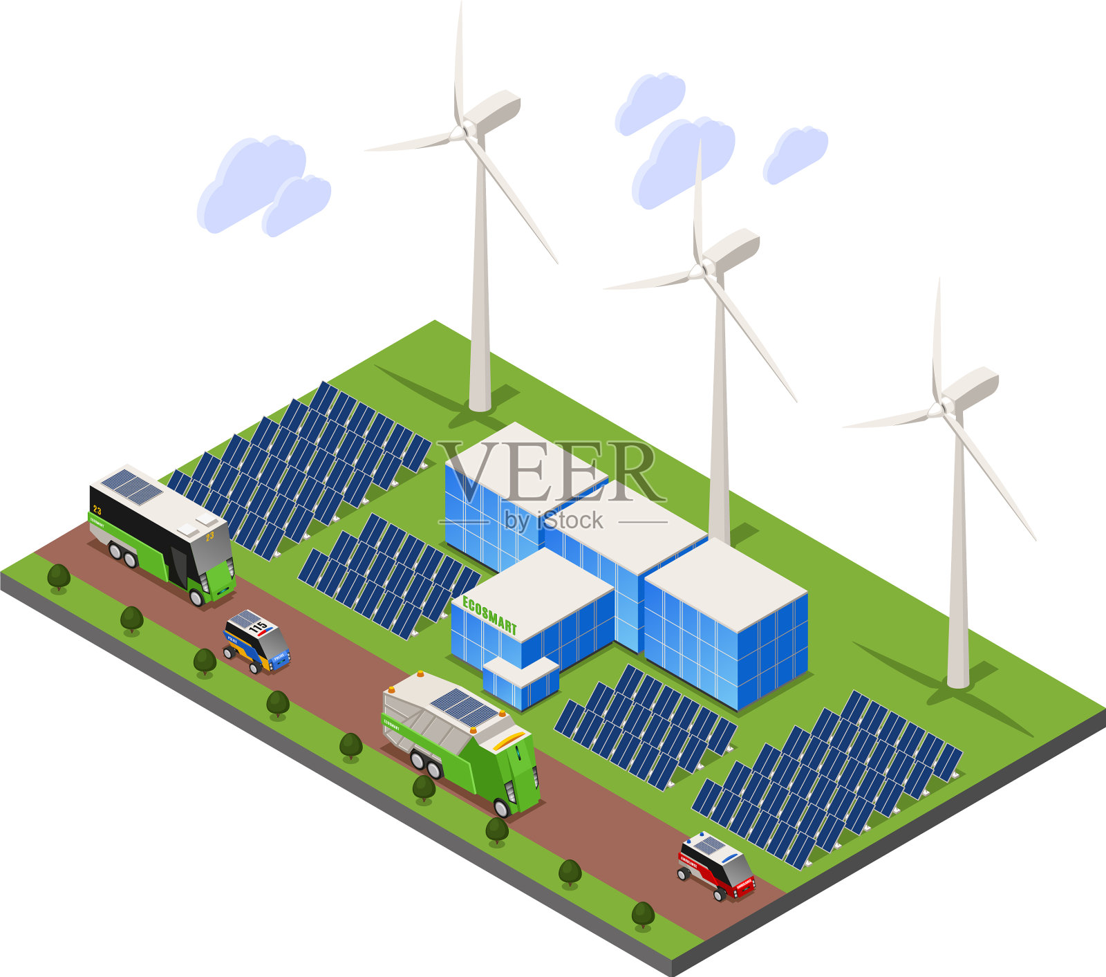 太阳能农场等距组成设计元素图片
