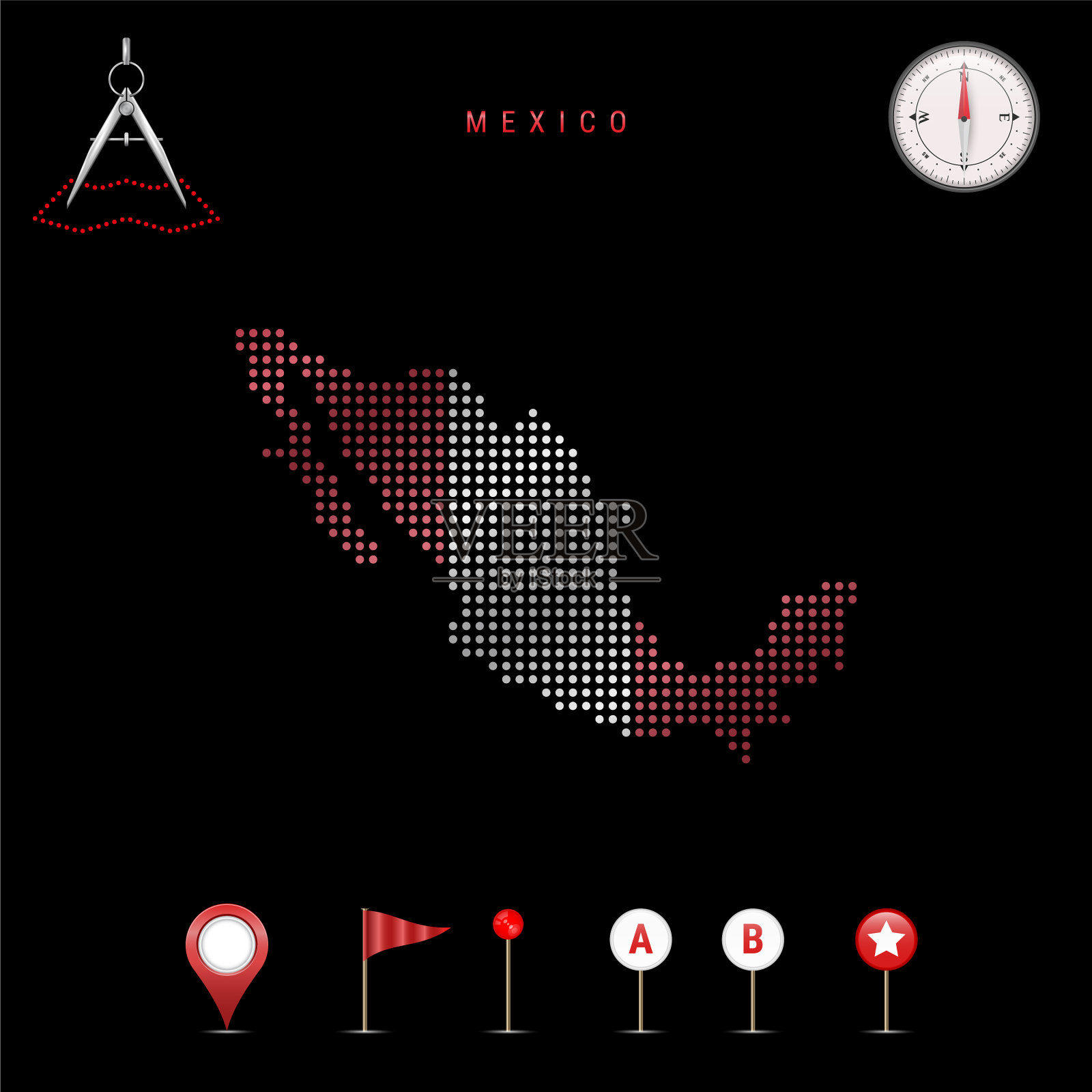 用国旗绘制的墨西哥地图插画图片素材