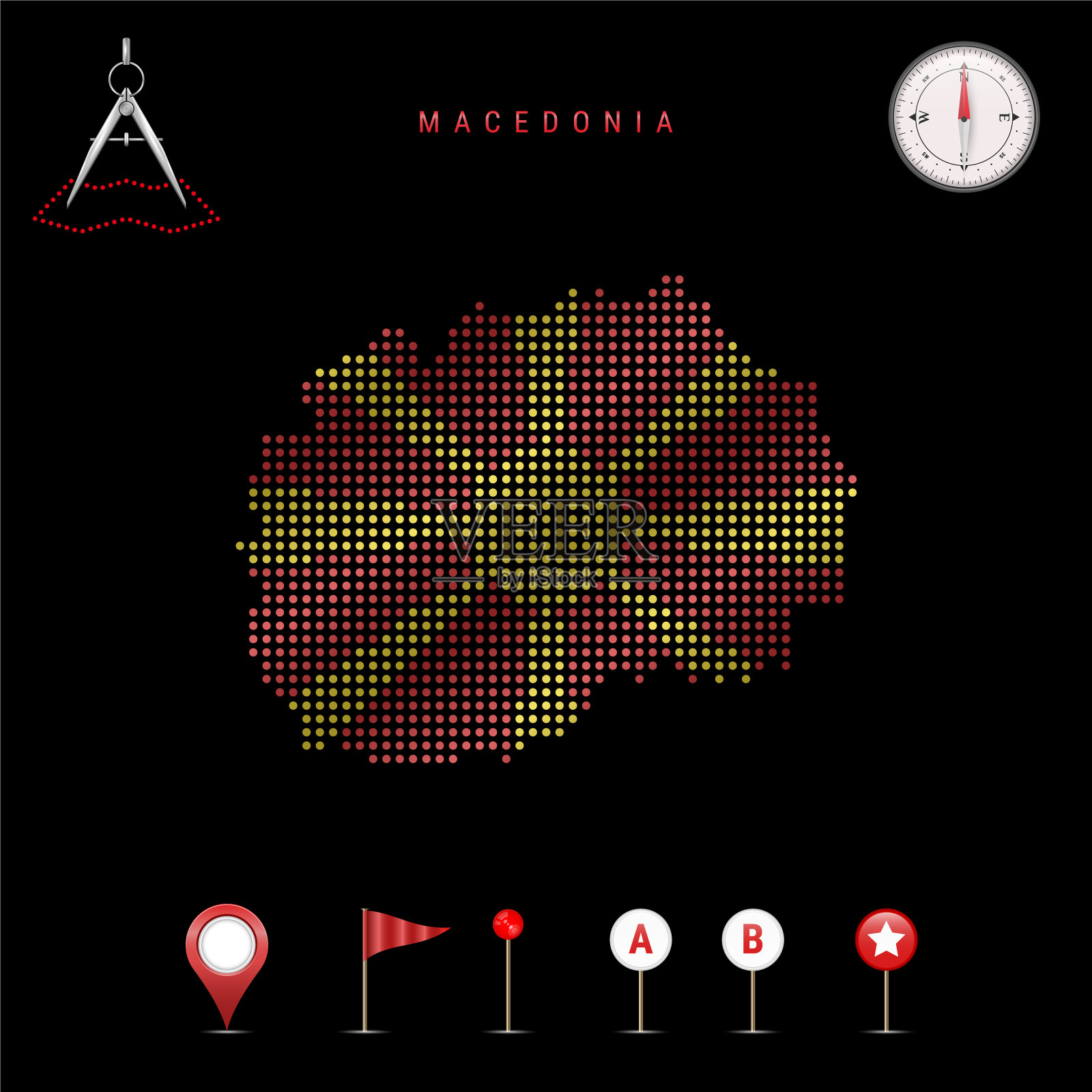 虚线地图马其顿绘制在国家插画图片素材