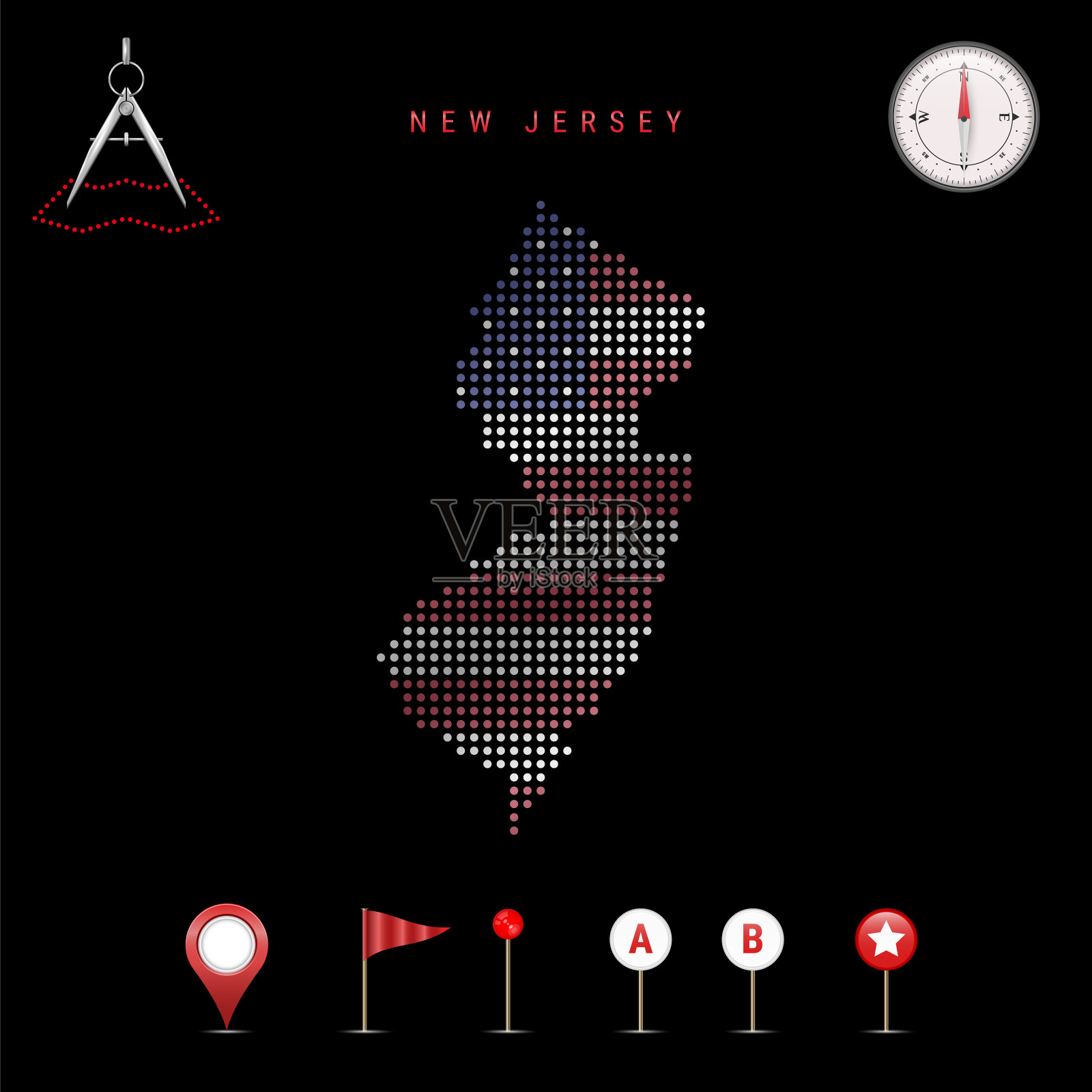 美国新泽西州的虚线地图插画图片素材