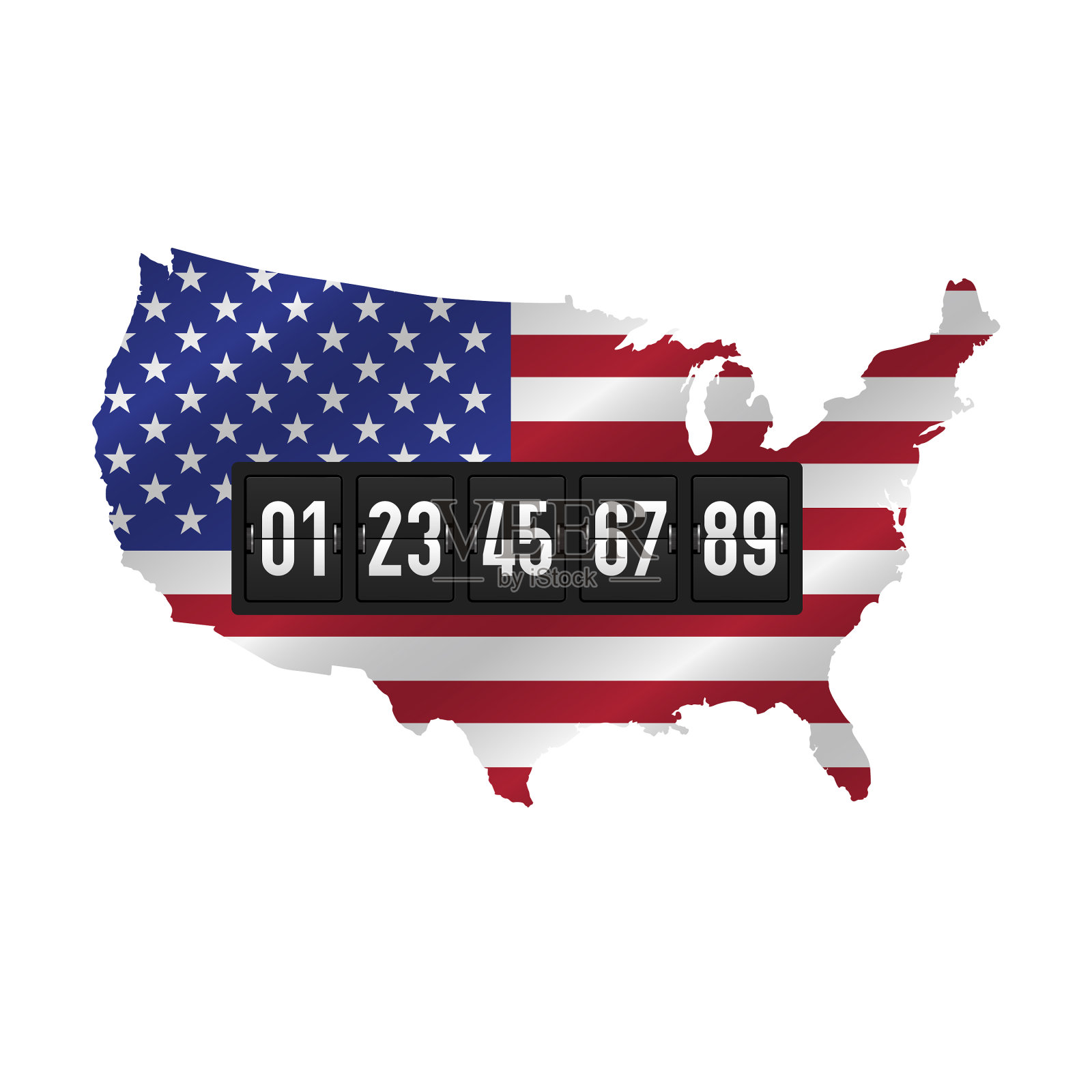 详细的美国地图与蒙面挥舞旗帜和插画图片素材