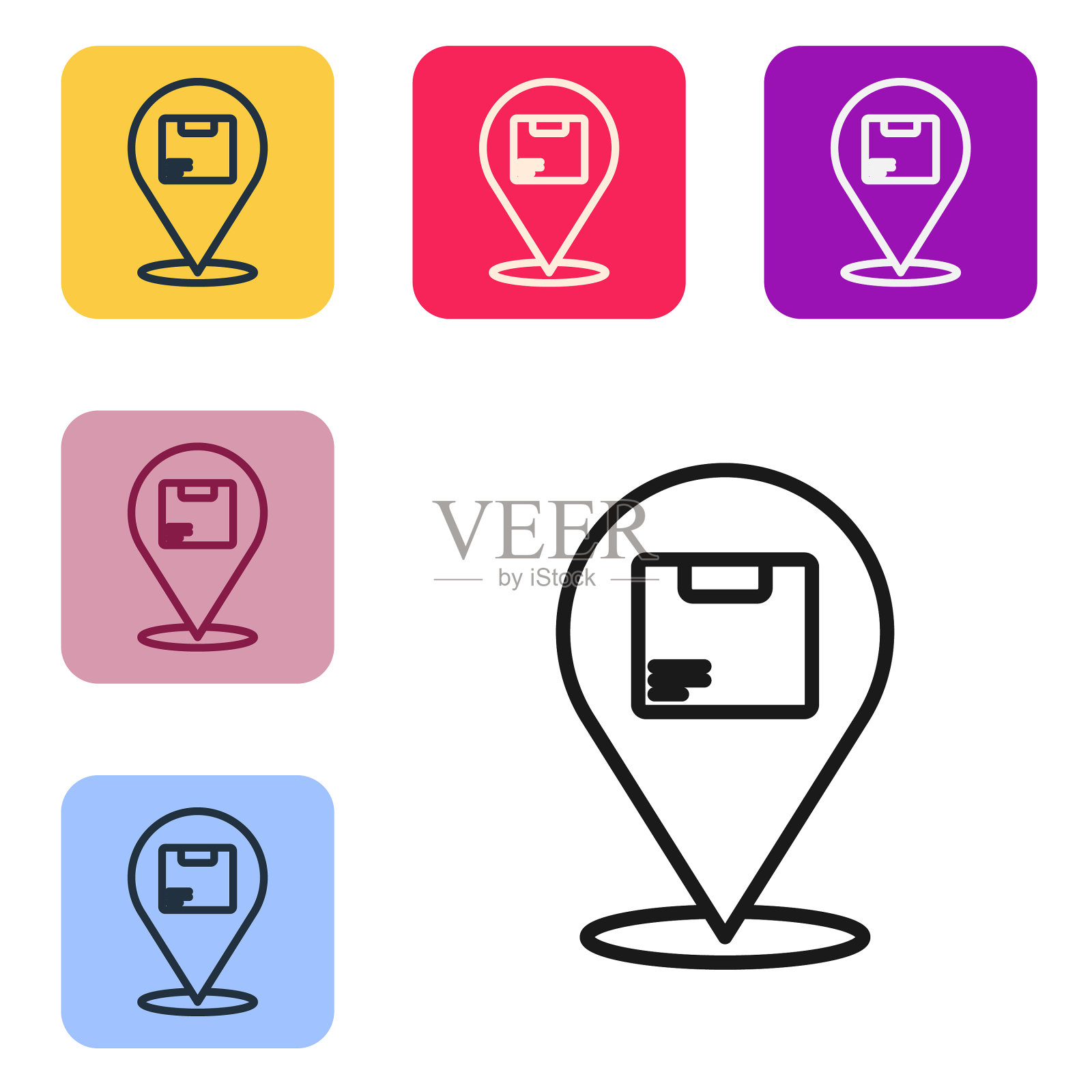 带有纸盒图标的黑线位置图标素材