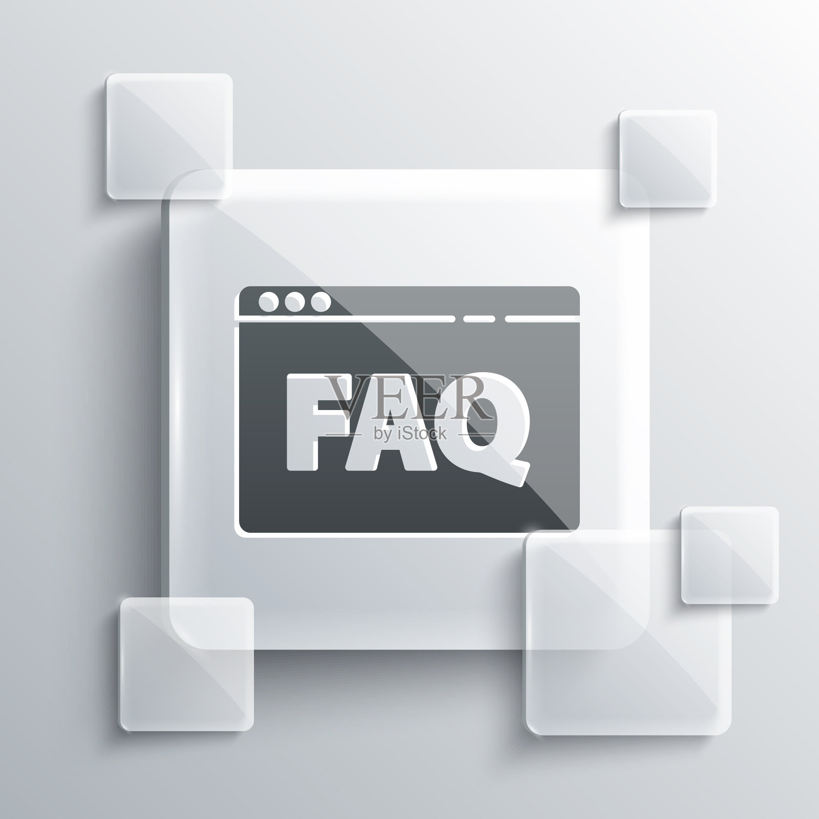 灰色浏览器FAQ图标孤立在灰色背景插画图片素材